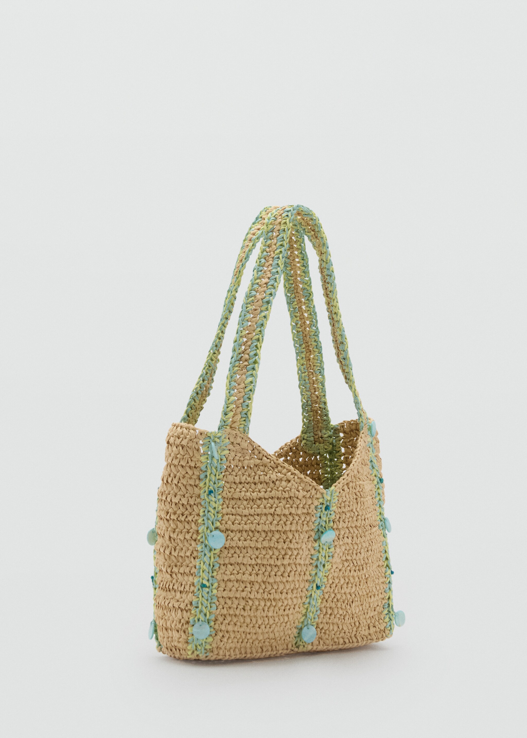 Perlenverzierte Raffiabast-Tasche - Mittlere Ansicht, Sandfarben. Ref: 87057672-00.