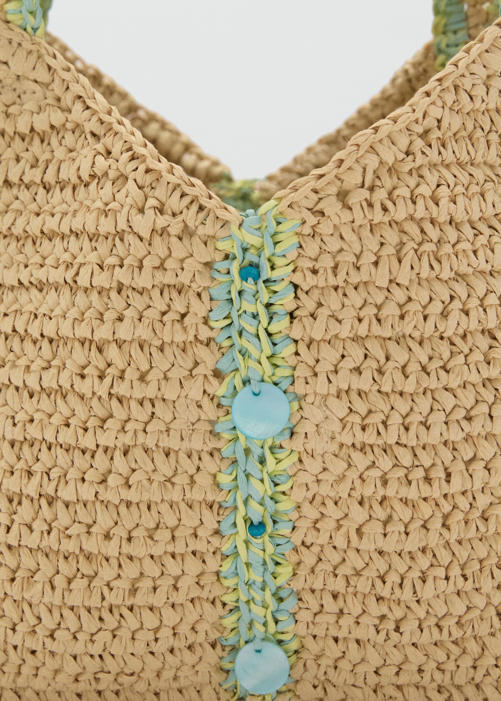 Perlenverzierte Raffiabast-Tasche - Detail des Artikels 2, Sandfarben. Ref: 87057672-00.