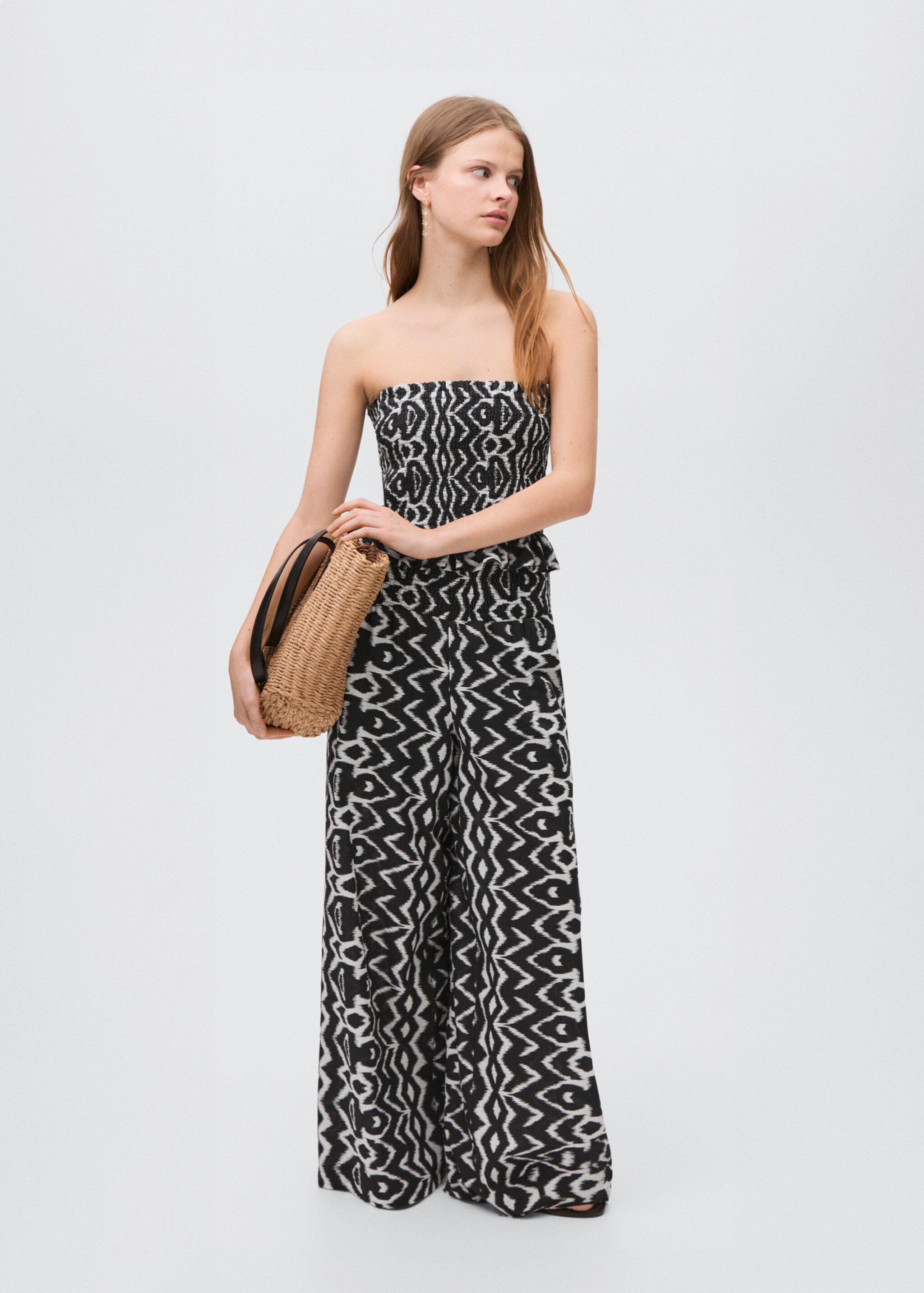 Pantalón recto estampado - Detalle del artículo 6, Negro. Ref: 87057692-00.