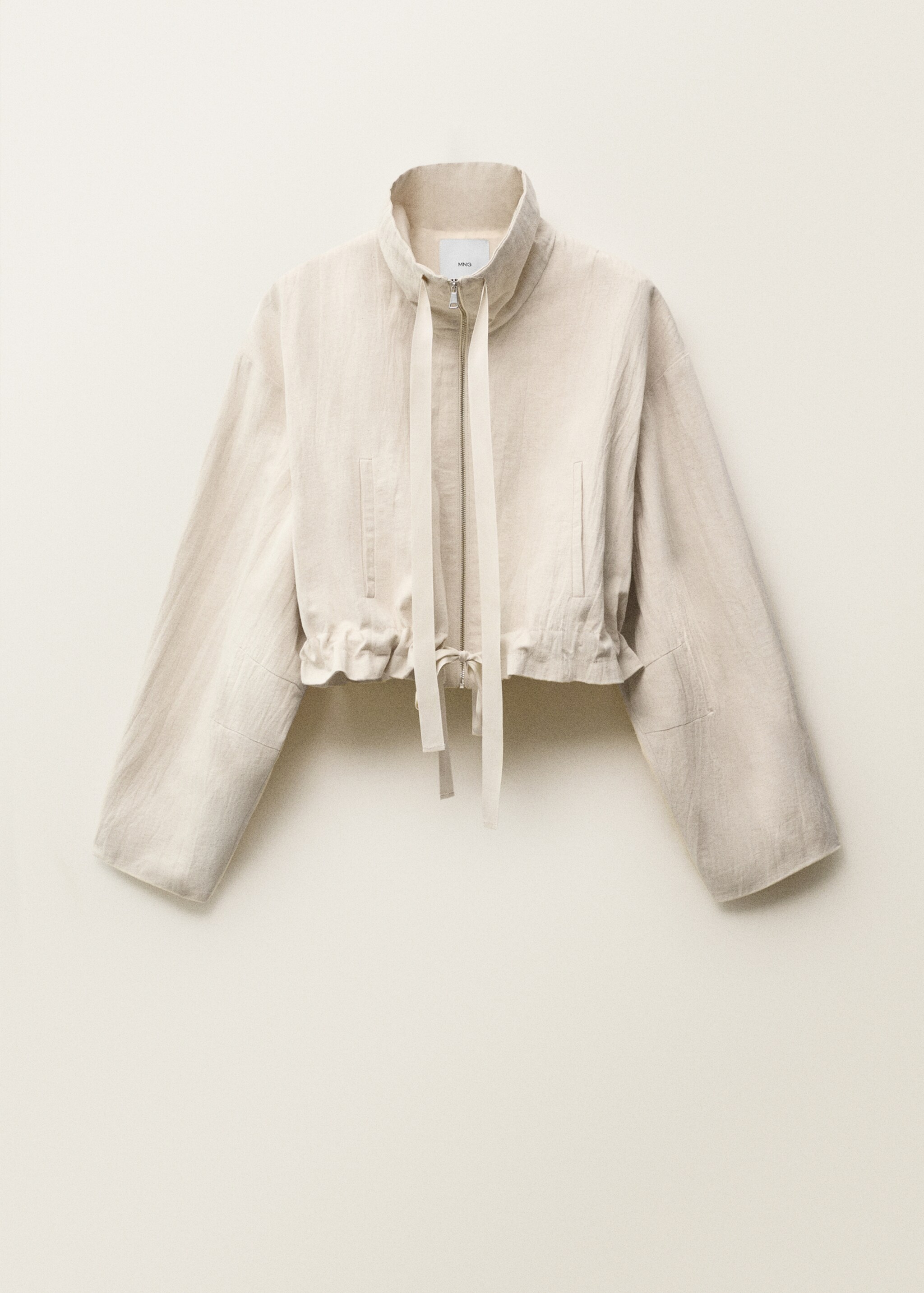 Linen-blend cropped jacket - Article without model, Light/Pastel Grey. Ref: 87057718-00.
