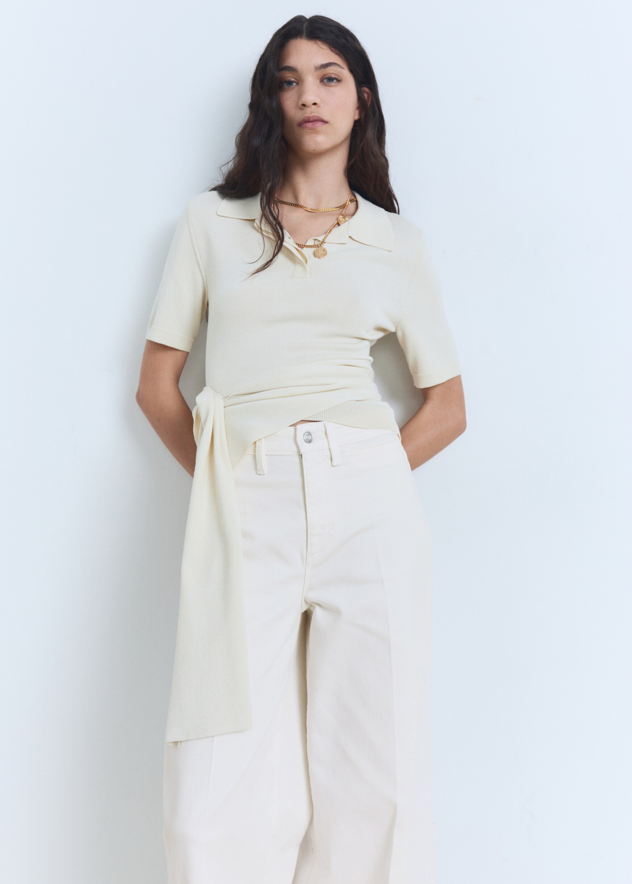 Jeans med brede ben og høyt liv - Artikkeldetalj 1, Hvit. Ref: 87058645-00.