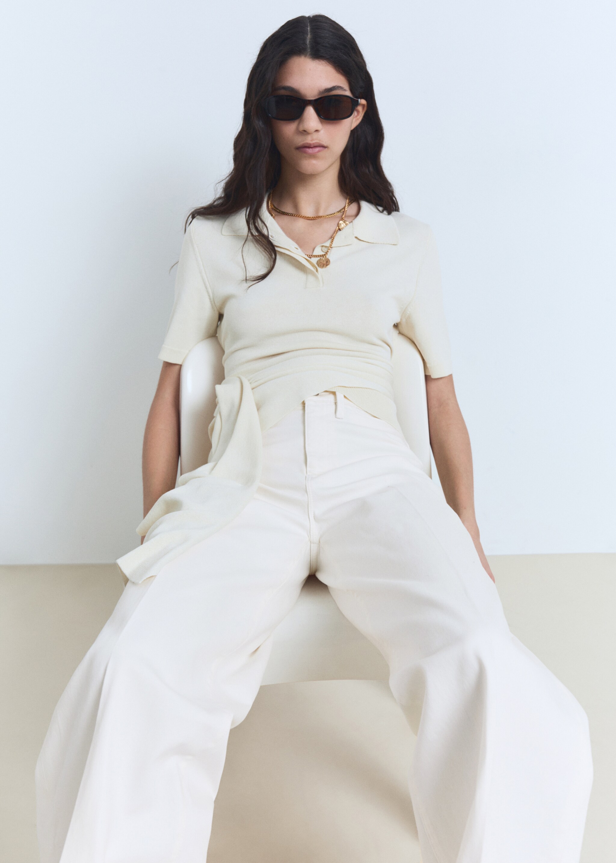 Jeans med brede ben og høyt liv - Artikkeldetalj 2, Hvit. Ref: 87058645-00.