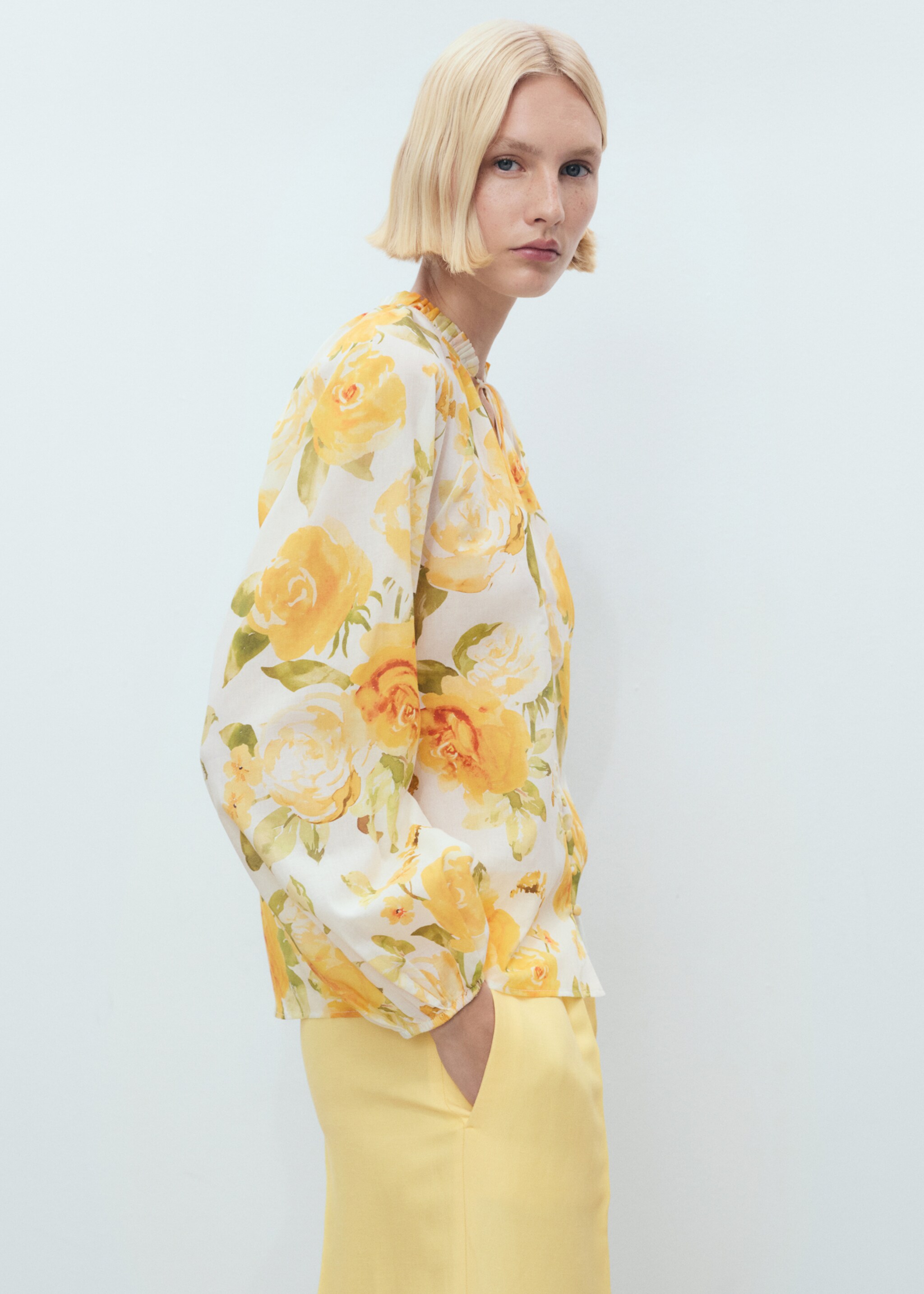 Floral cotton blouse - Medium plane, Yellow. Ref: 87058652-00.
