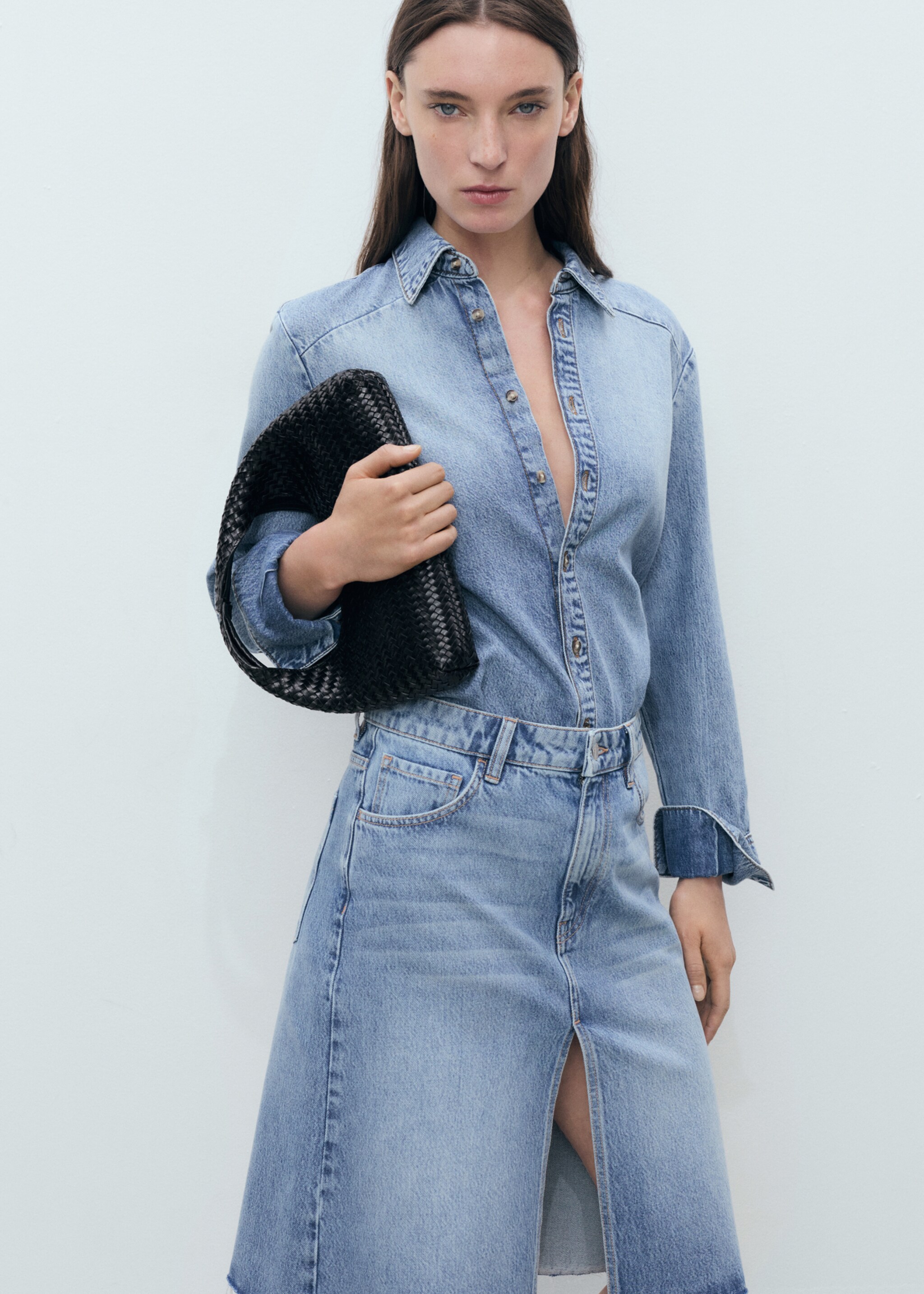 Midi denim skirt - Medium plane, Medium Blue. Ref: 87059065-00.