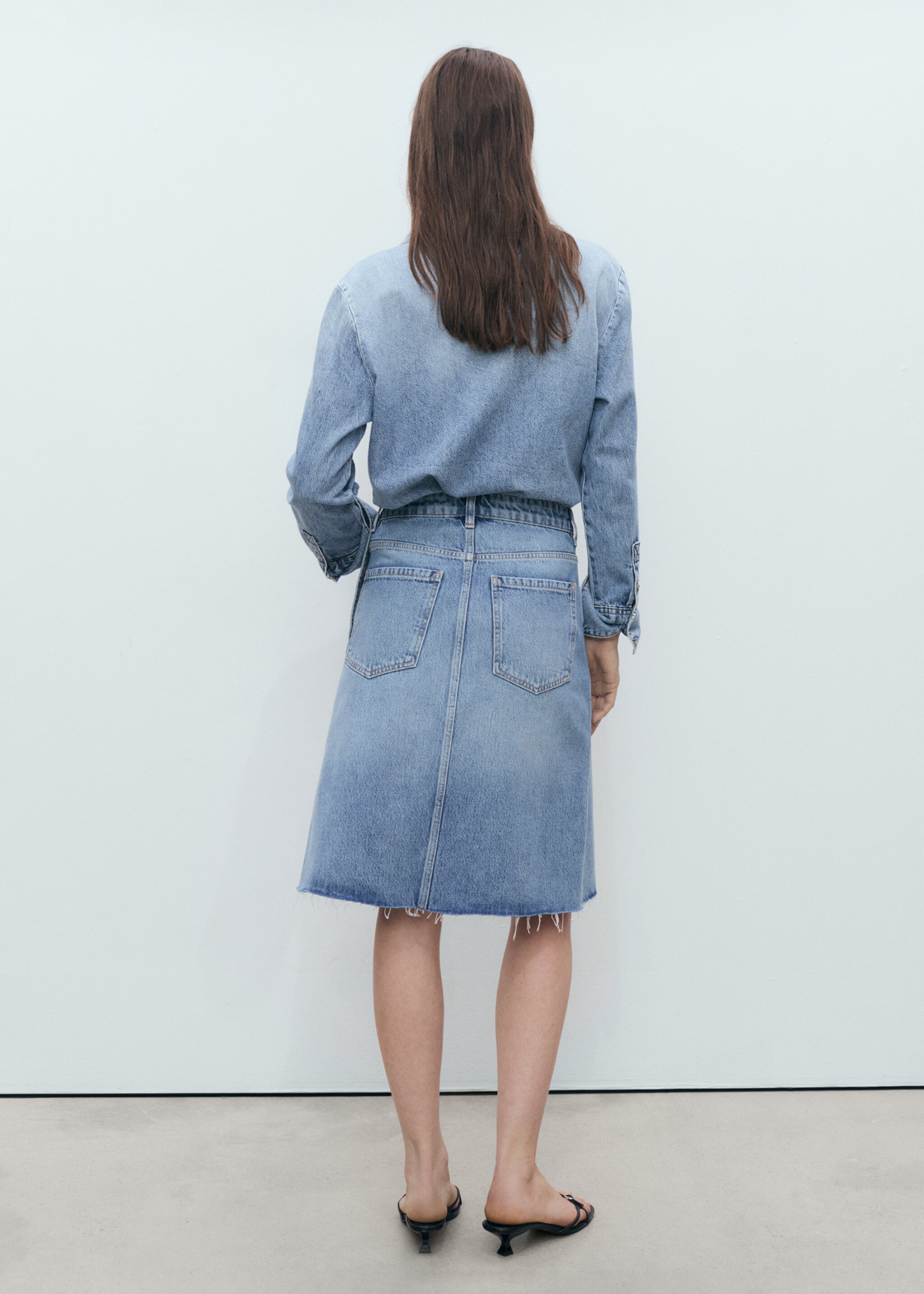Midi denim skirt - Reverse of the article, Medium Blue. Ref: 87059065-00.