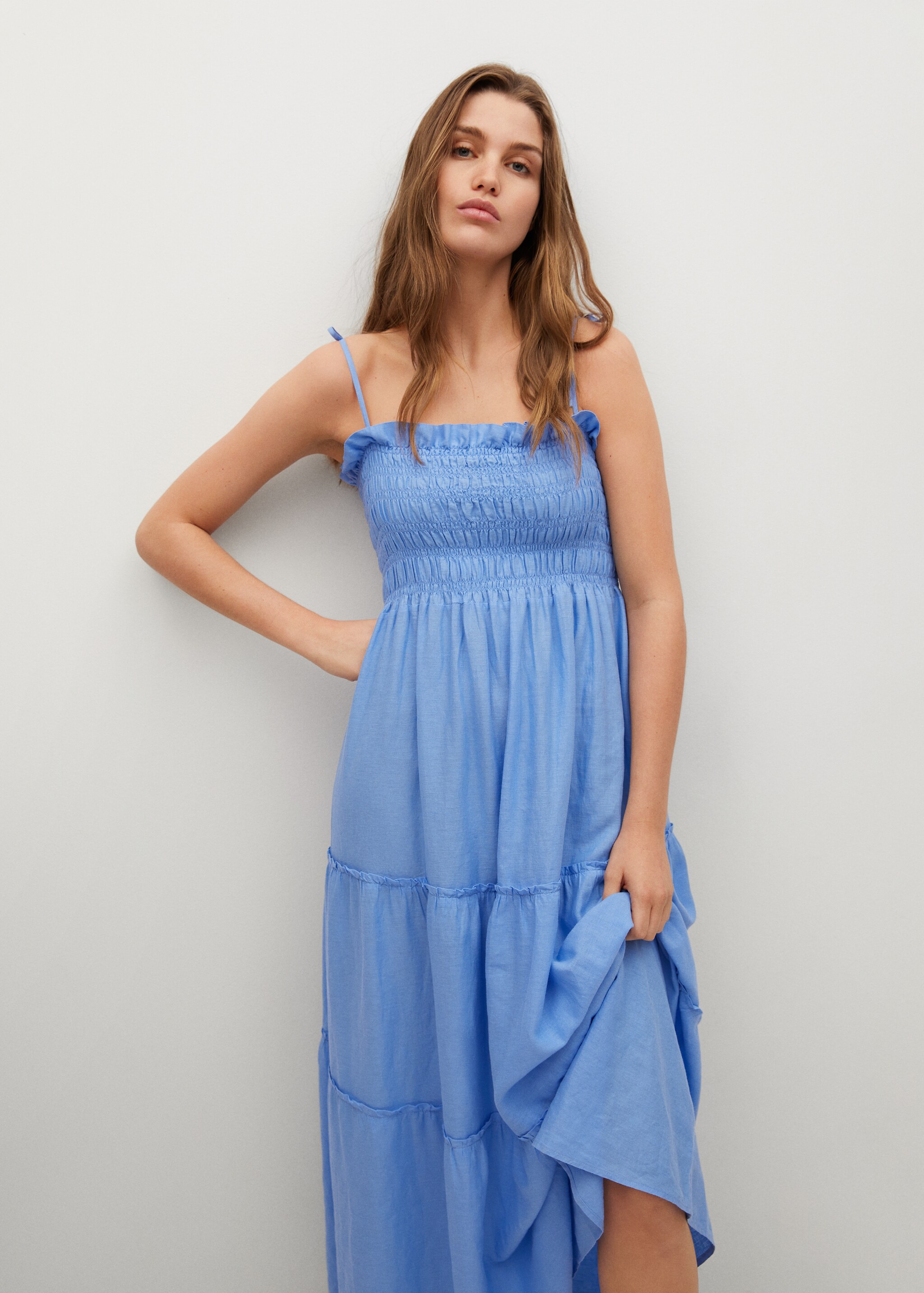 Vestido lino panel elástico - Plano medio