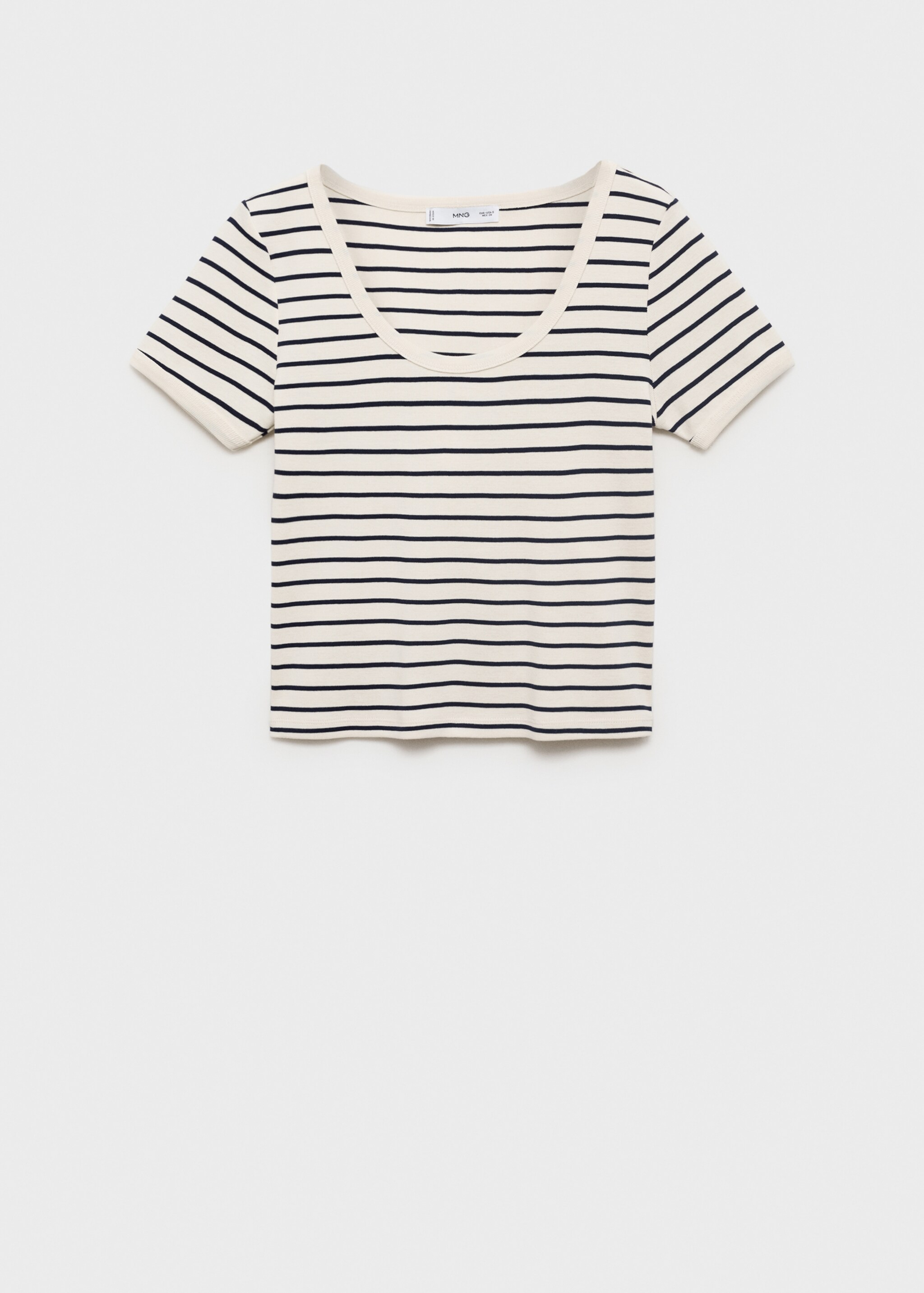 T-shirt en coton rayé à décolleté plongeant - Article sans modèle, Blanc cassé. Ref: 87059212-00.