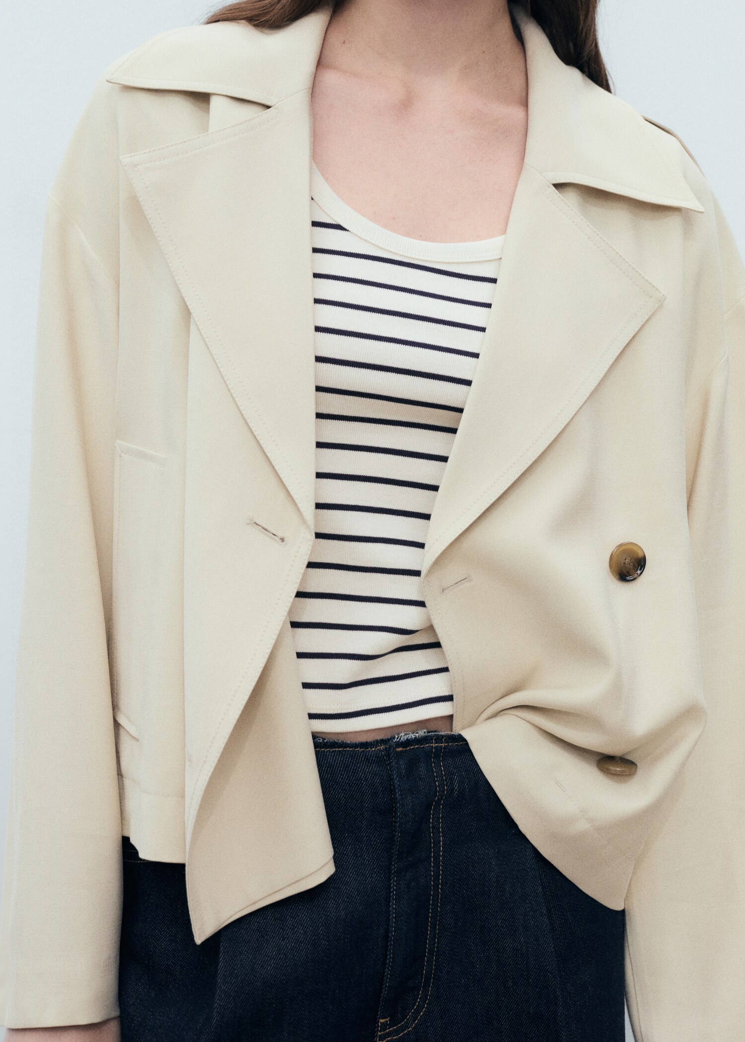 T-shirt en coton rayé à décolleté plongeant - Détail de l'article 1