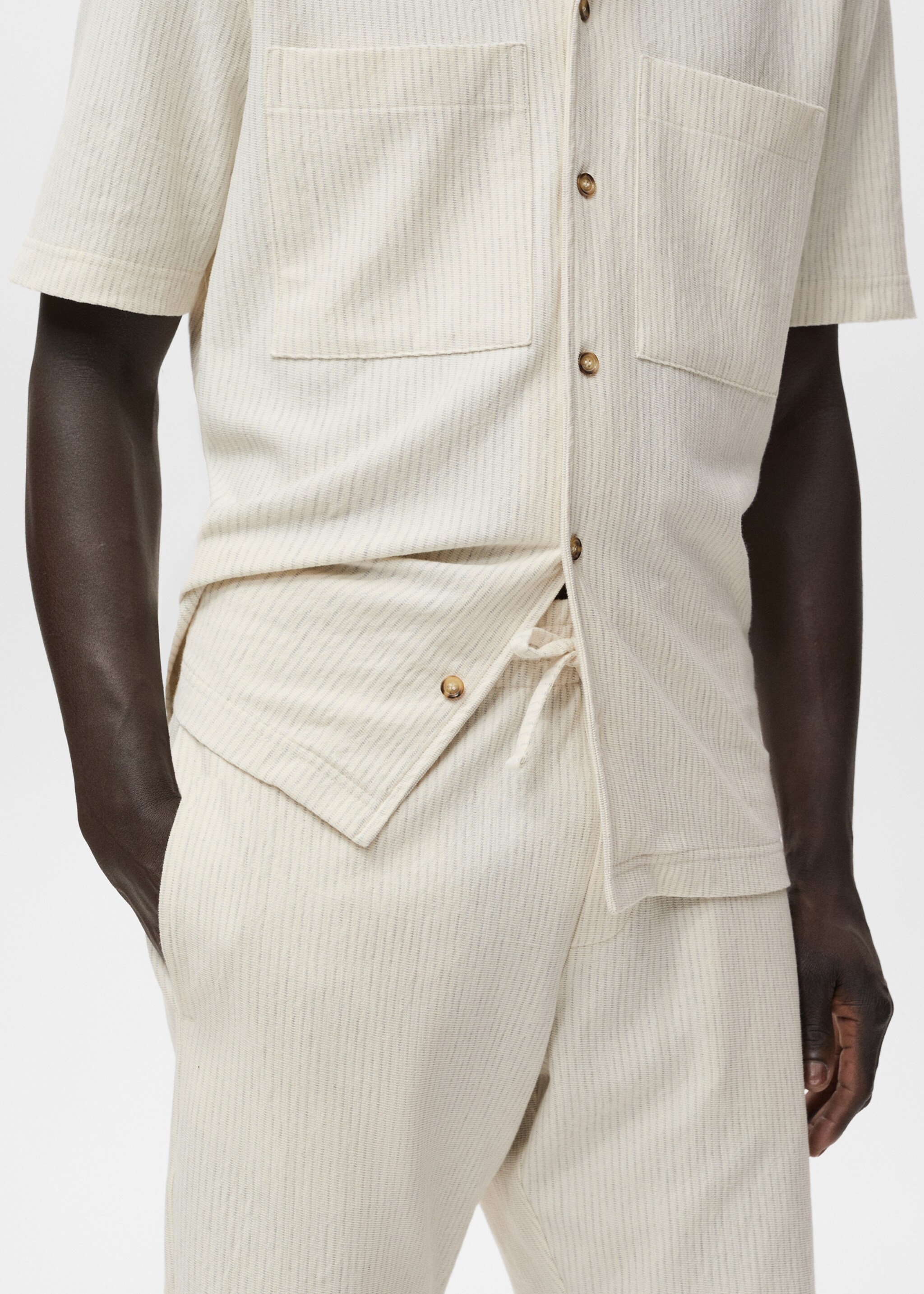 Striped cotton Bermuda shorts - Details of the article 1, Ivory White. Ref: 87059218-00.