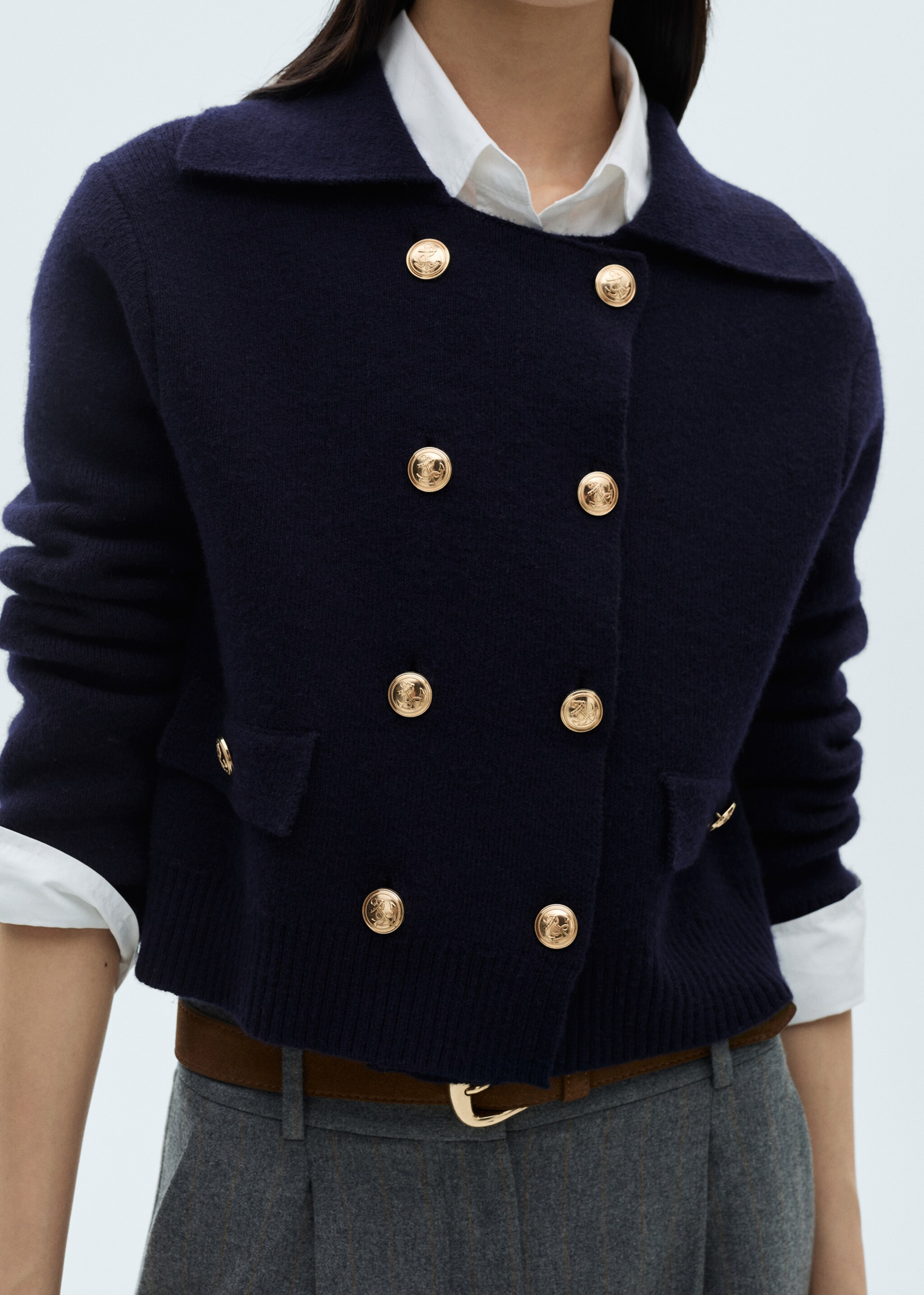 Double-breasted wool jacket - Details of the article 1, Dark Navy. Ref: 87060424-00.