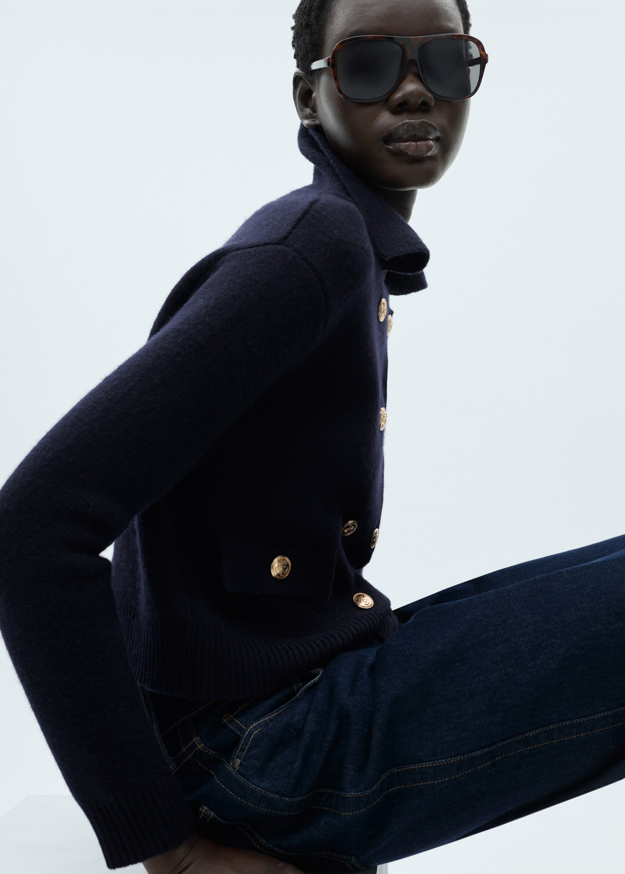 Double-breasted wool jacket - Details of the article 2, Dark Navy. Ref: 87060424-00.