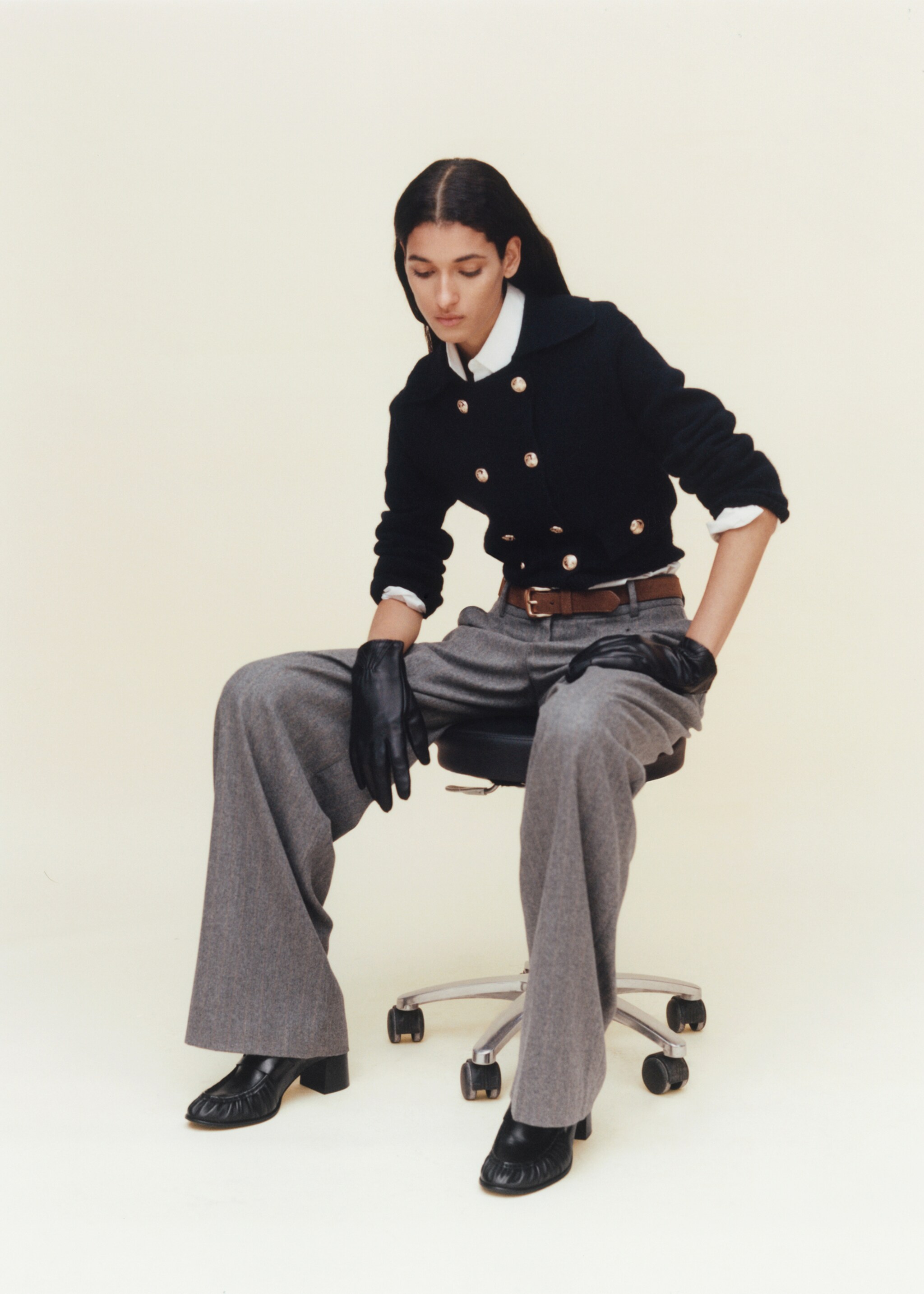 Double-breasted wool jacket - Details of the article 7, Dark Navy. Ref: 87060424-00.