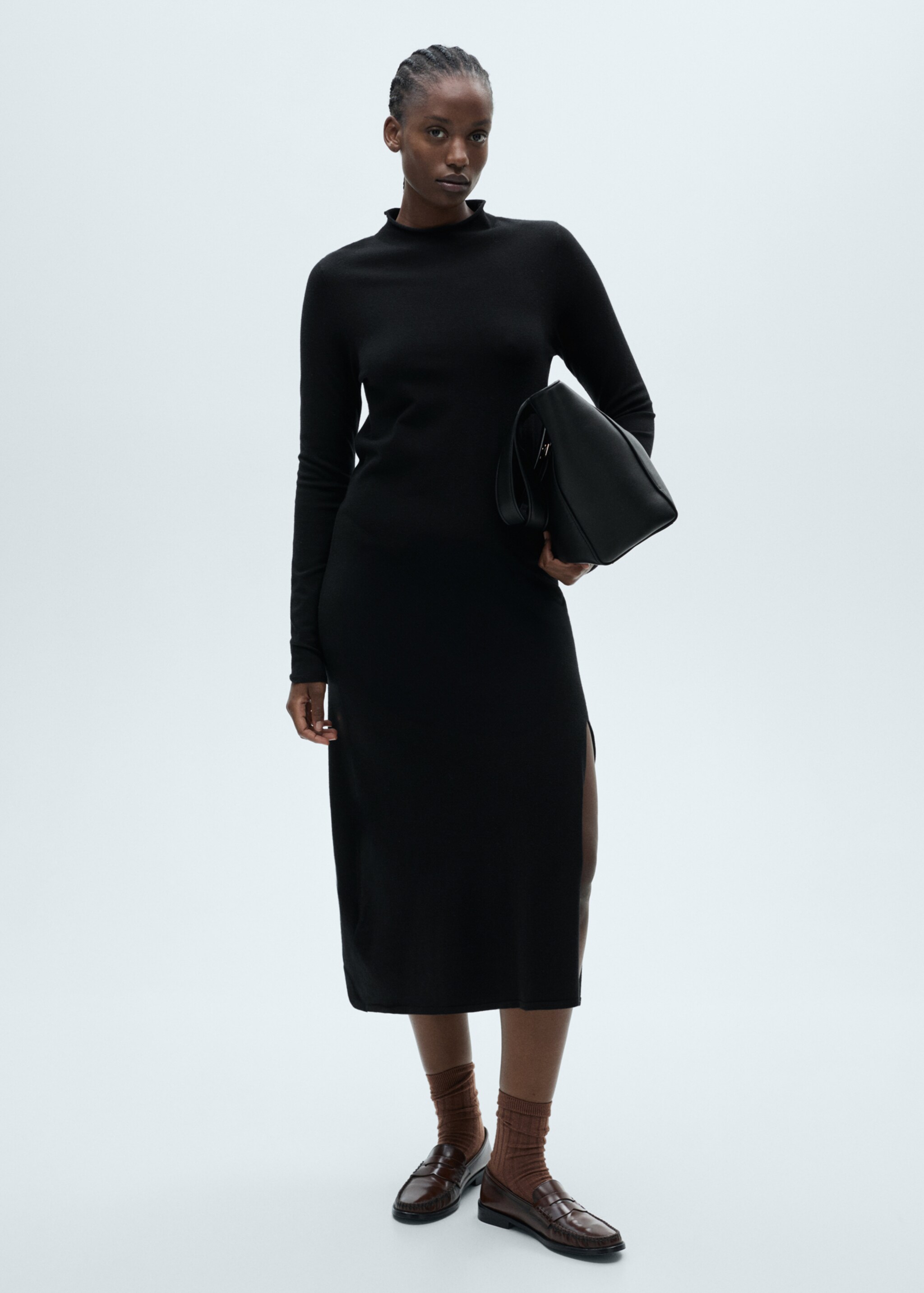 Side slit knit dress - Details of the article 3, Black. Ref: 87060425-00.