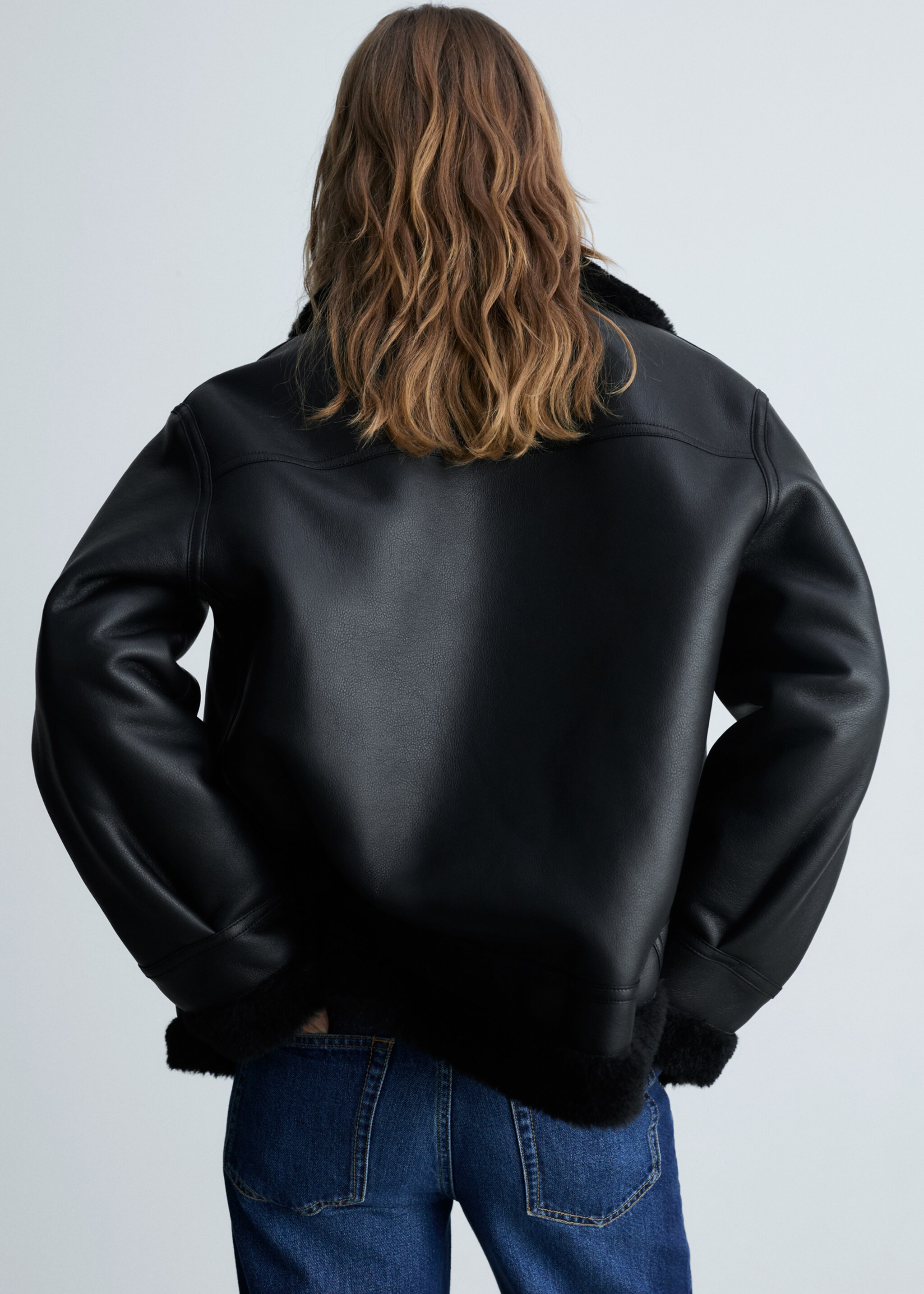 Jacket with shearling-effect lining - Reverse of the article, Black. Ref: 87060426-00.