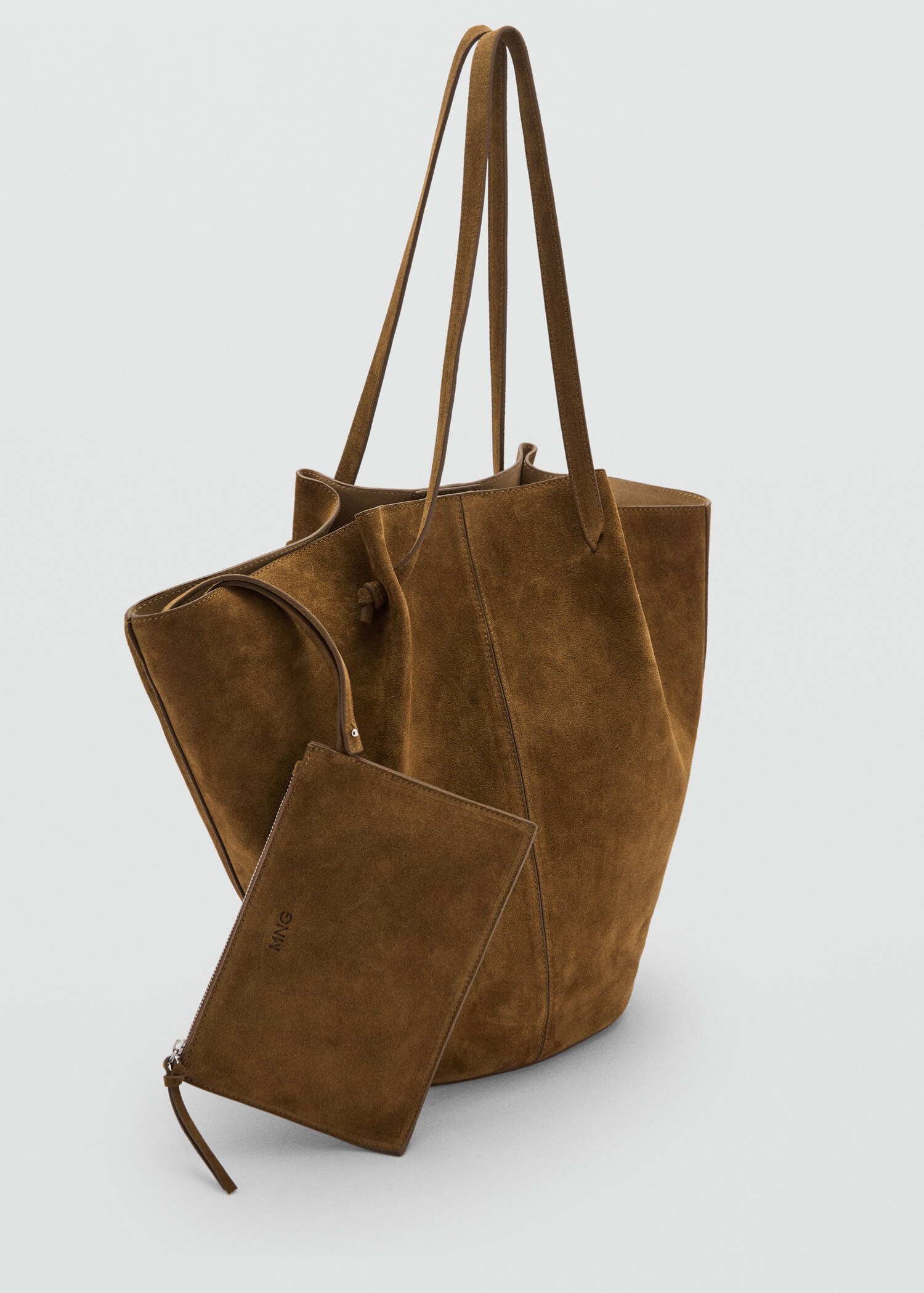 Suede leather shopper bag - Medium plane