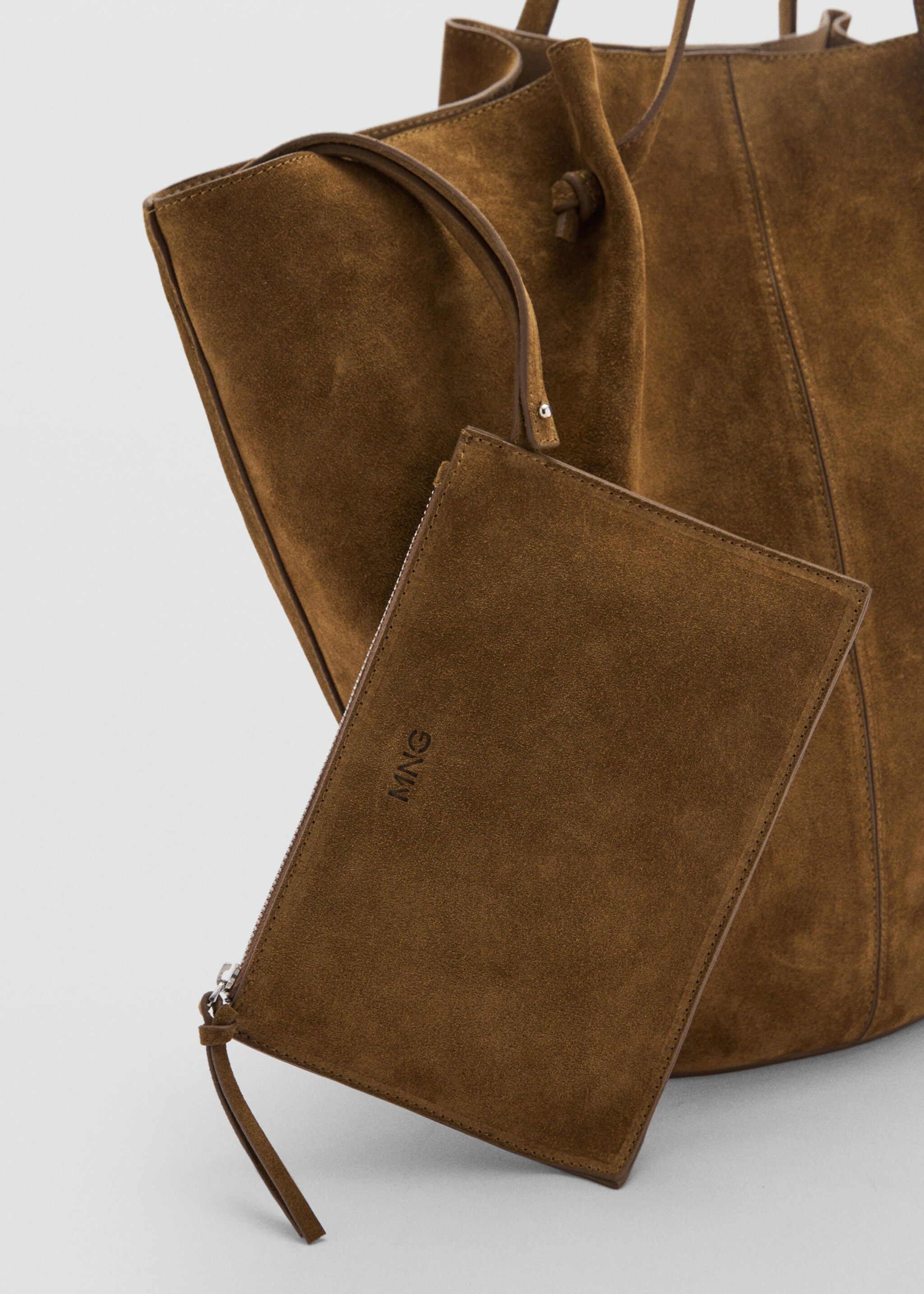 Suede leather shopper bag - Details of the article 3, Tobacco Brown. Ref: 87060439-00.
