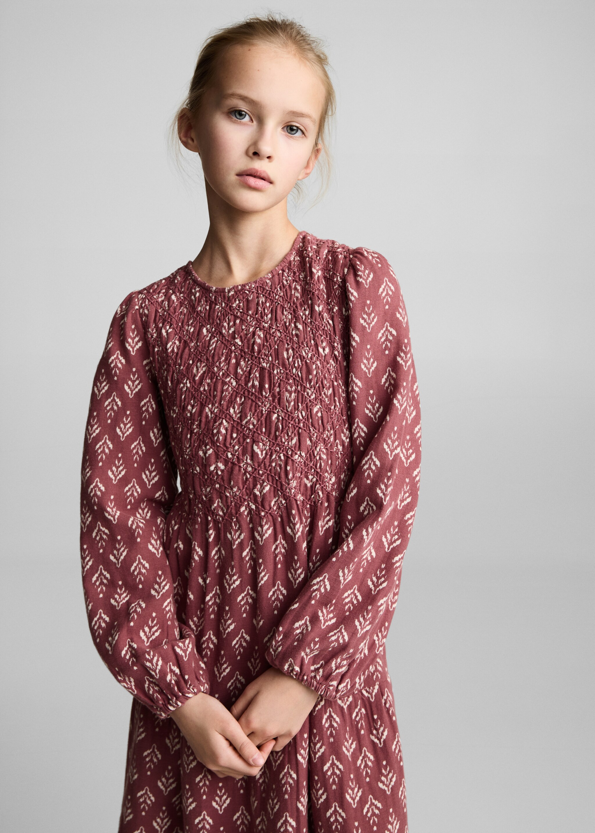 Ruffled printed dress - Medium plane, Maroon. Ref: 87060444-00.