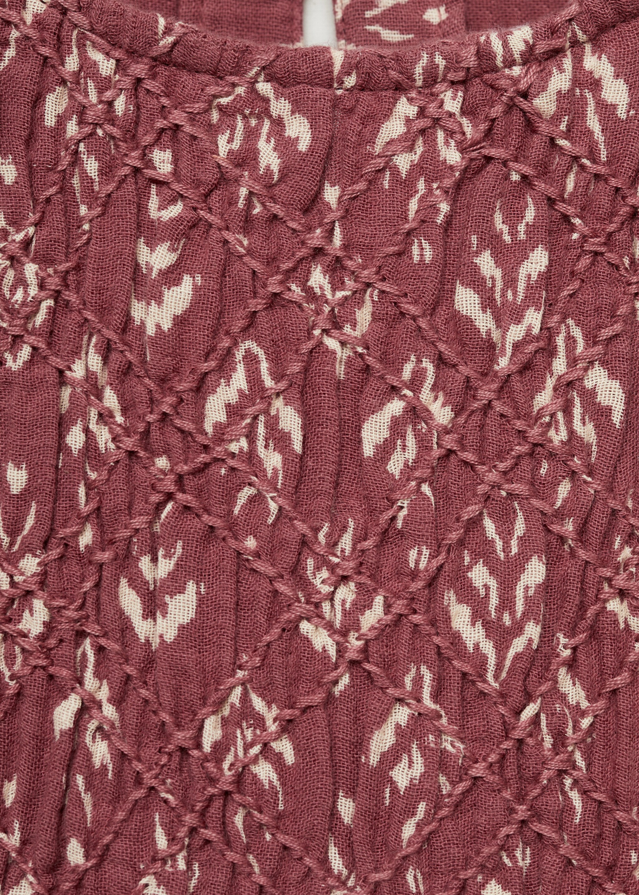 Ruffled printed dress - Details of the article 8, Maroon. Ref: 87060444-00.