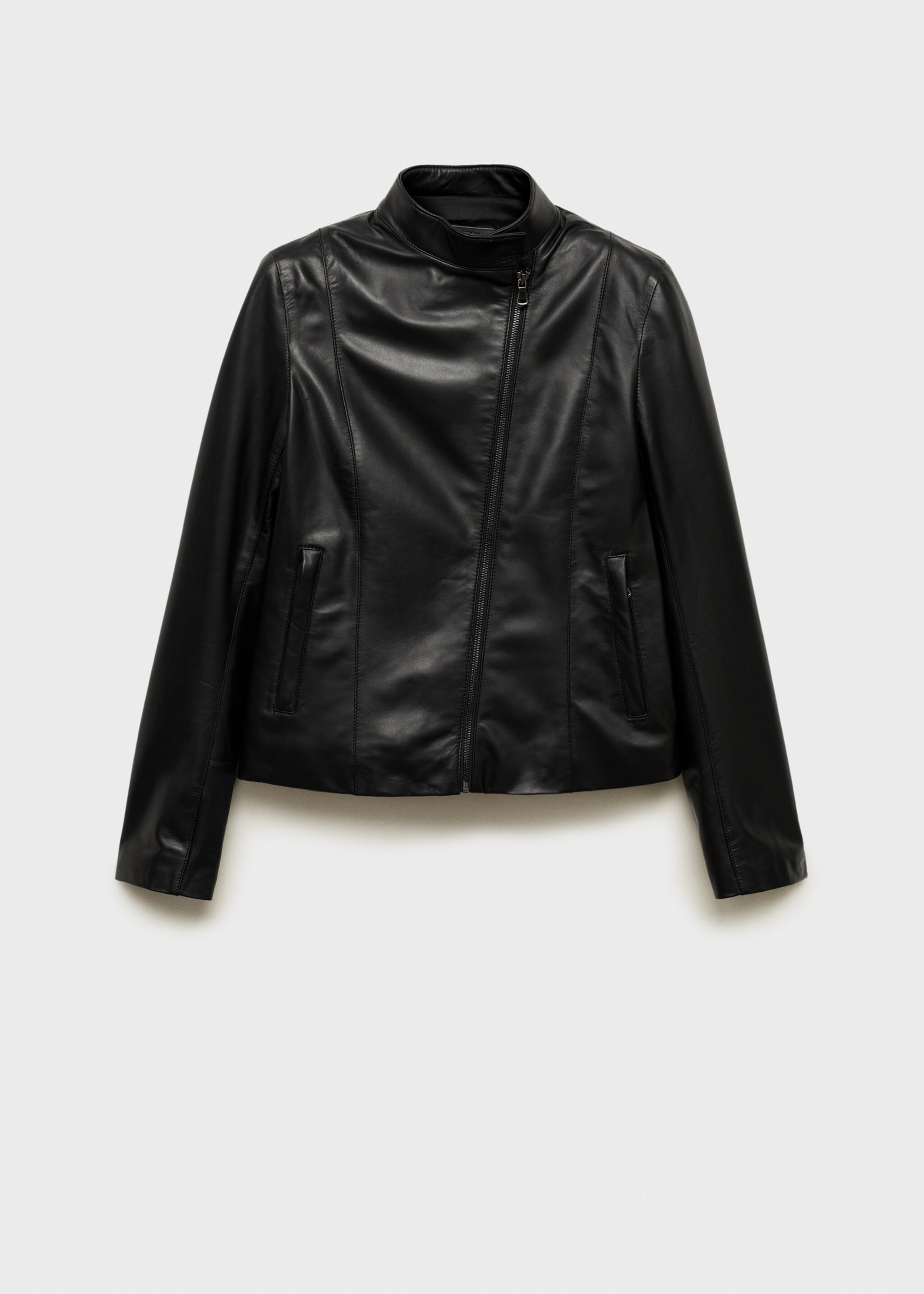 Fitted leather jacket with zip - Article without model, Black. Ref: 87060449-00.