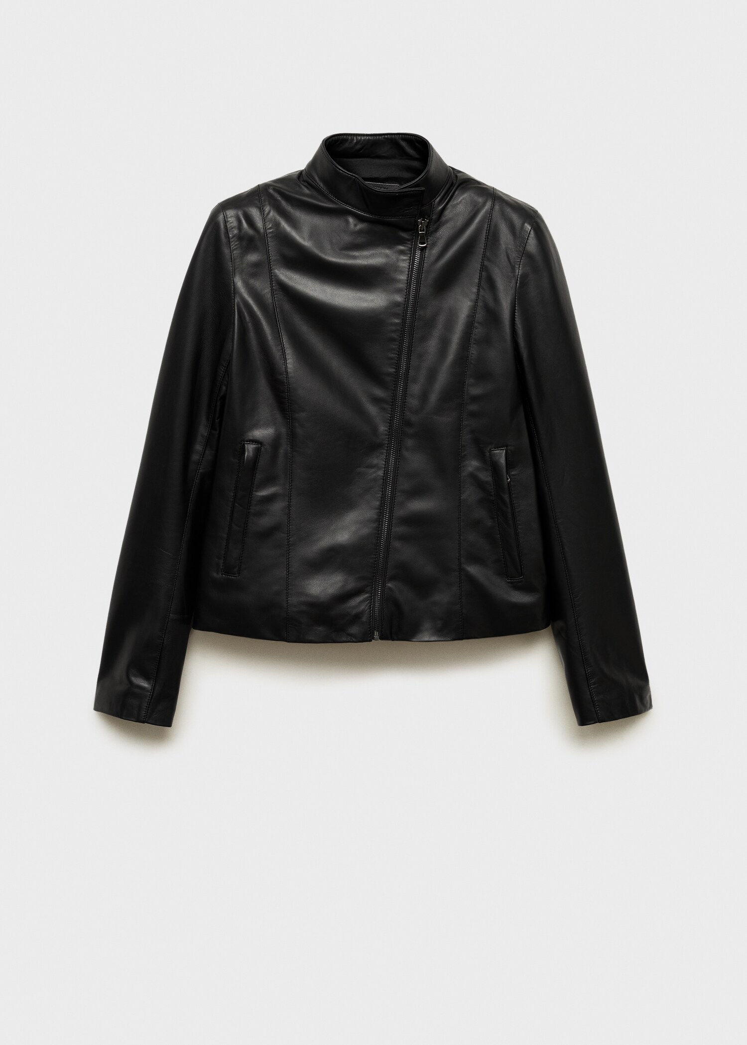 Fitted leather jacket with zip - Article without model