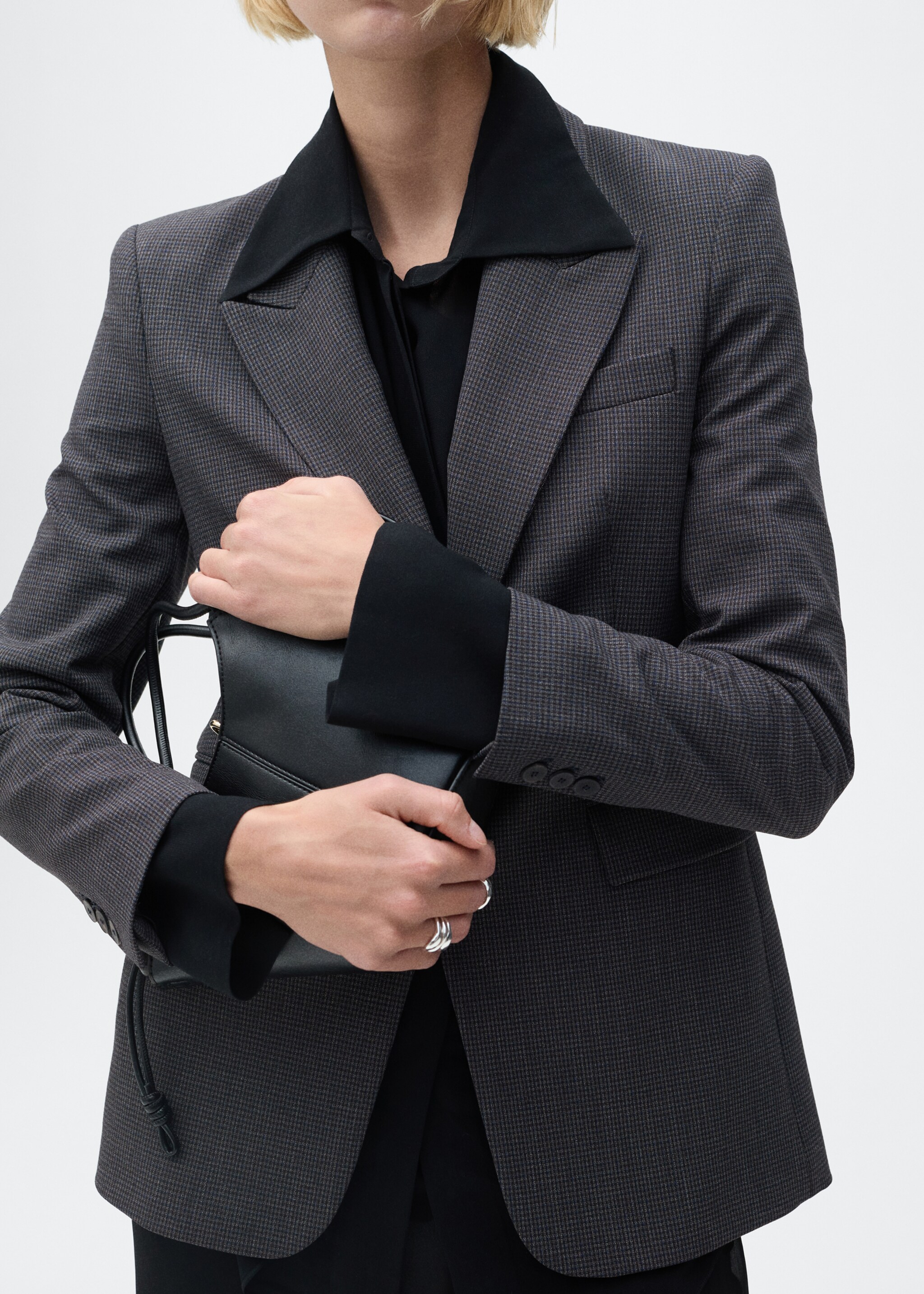 Straight-fit micro-houndstooth jacket - Medium plane, Dark Navy. Ref: 87060450-00.