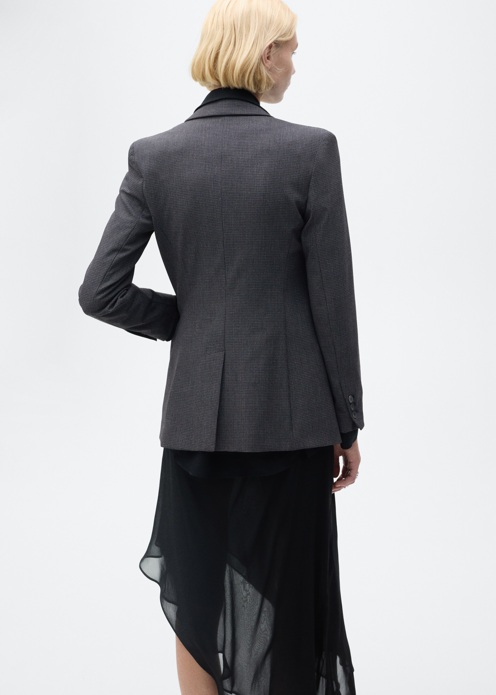 Straight-fit micro-houndstooth jacket - Reverse of the article, Dark Navy. Ref: 87060450-00.