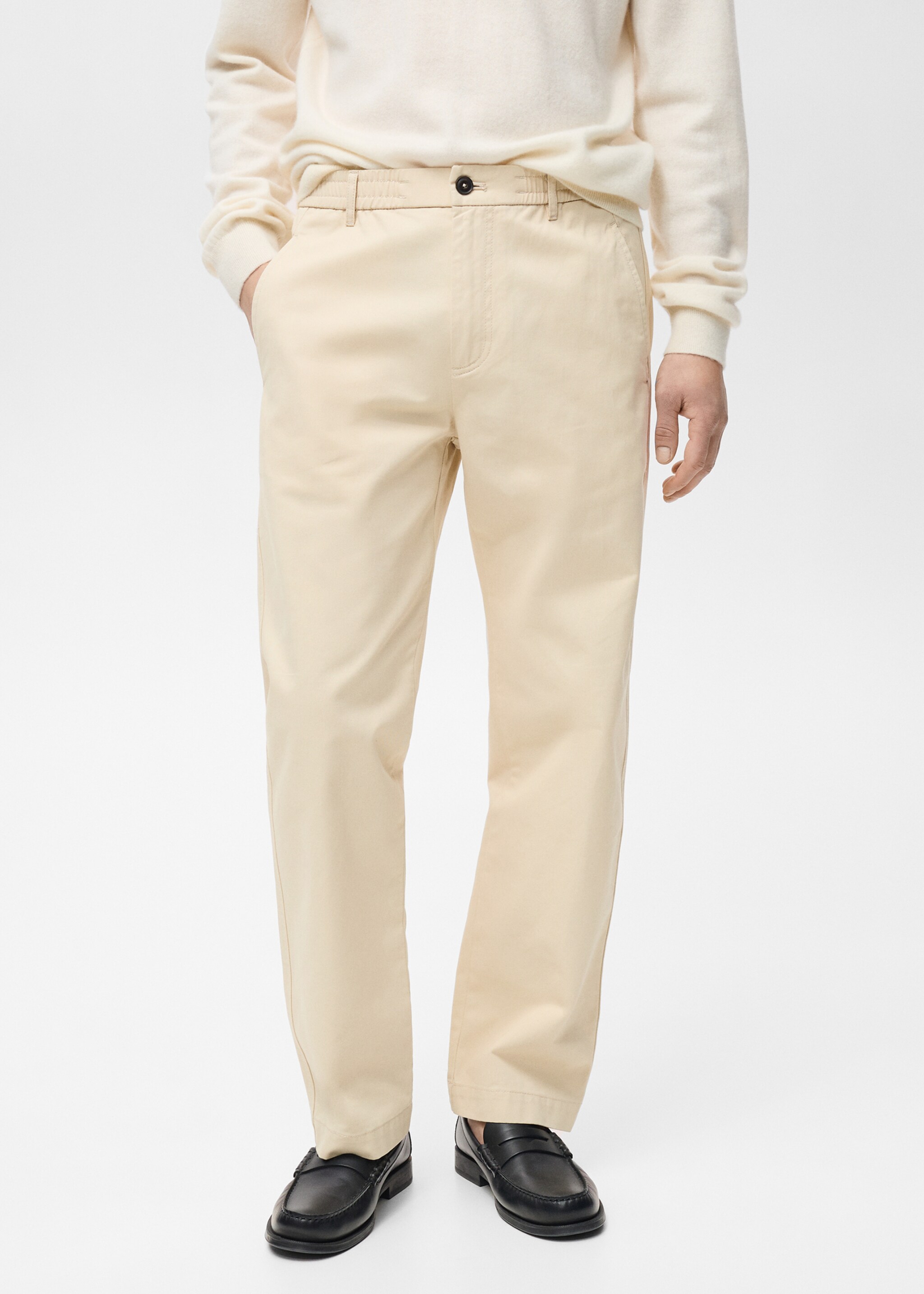 Regular fit cotton drawstring trousers - Medium plane, Ecru. Ref: 87060575-00.