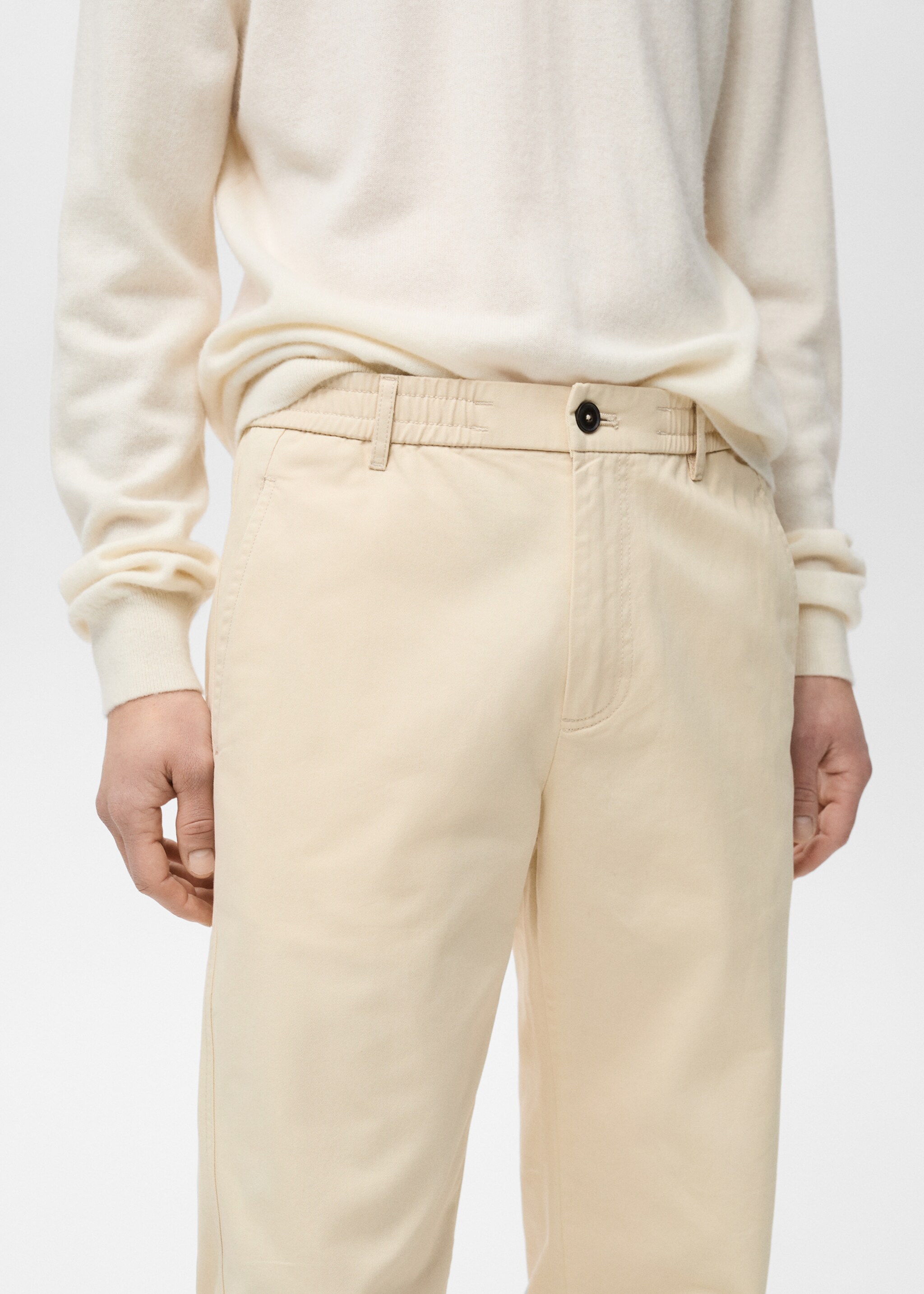 Regular fit cotton drawstring trousers - Details of the article 1, Ecru. Ref: 87060575-00.