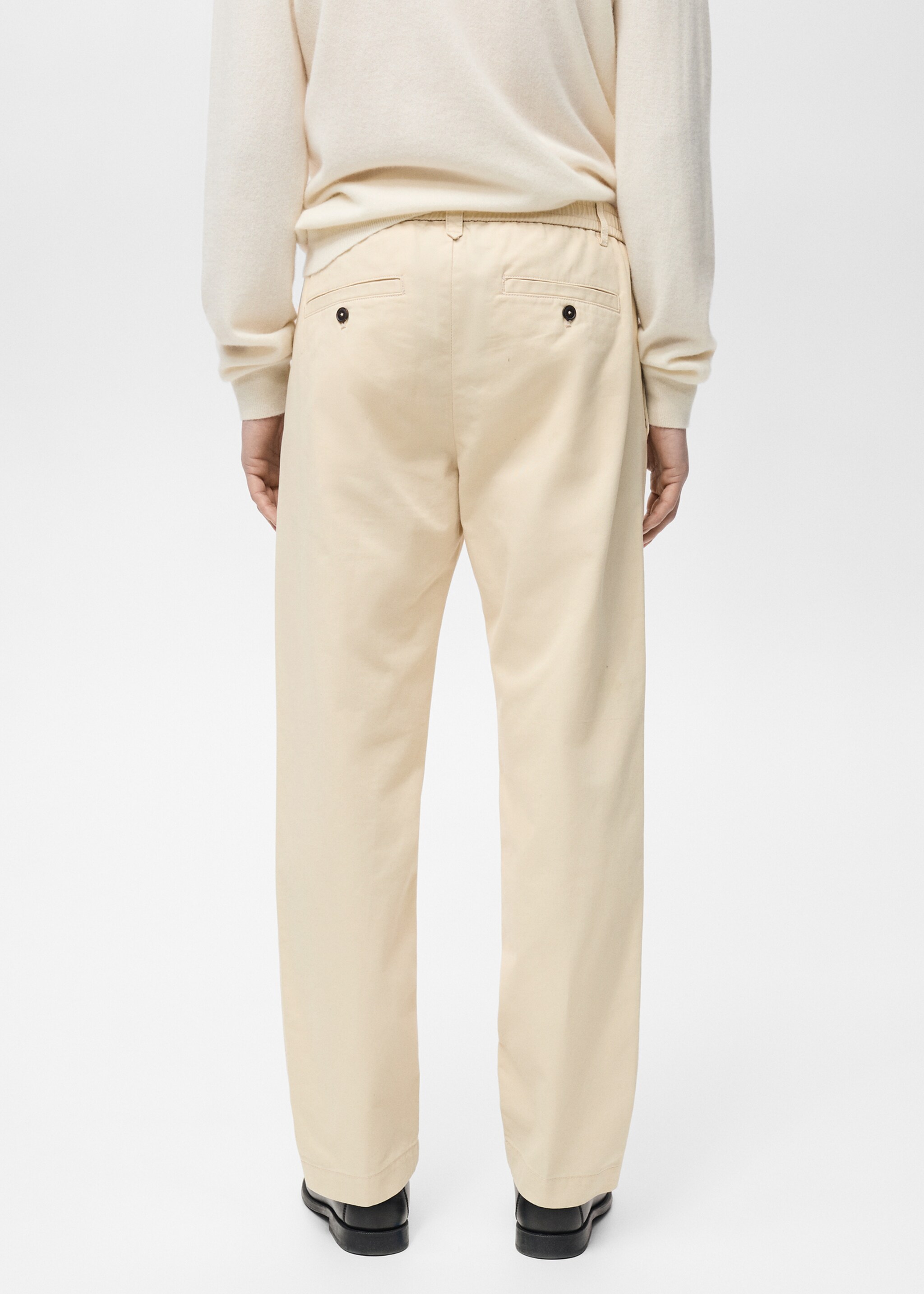 Regular fit cotton drawstring trousers - Reverse of the article, Ecru. Ref: 87060575-00.