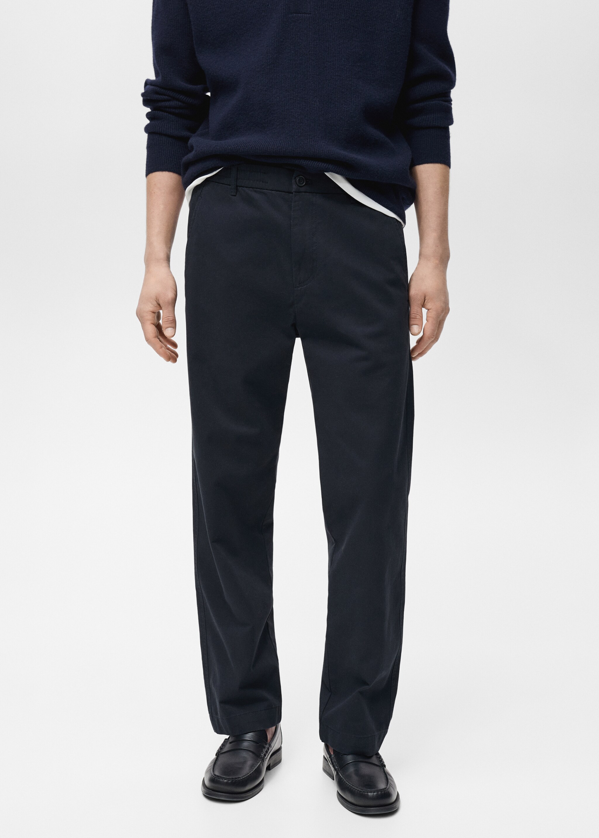 Regular fit cotton drawstring trousers - Medium plane, Dark Navy. Ref: 87060575-00.