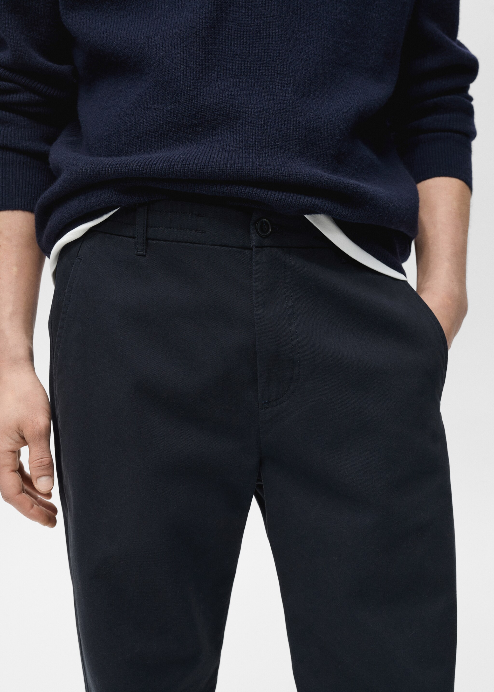 Regular fit cotton drawstring trousers - Details of the article 1, Dark Navy. Ref: 87060575-00.
