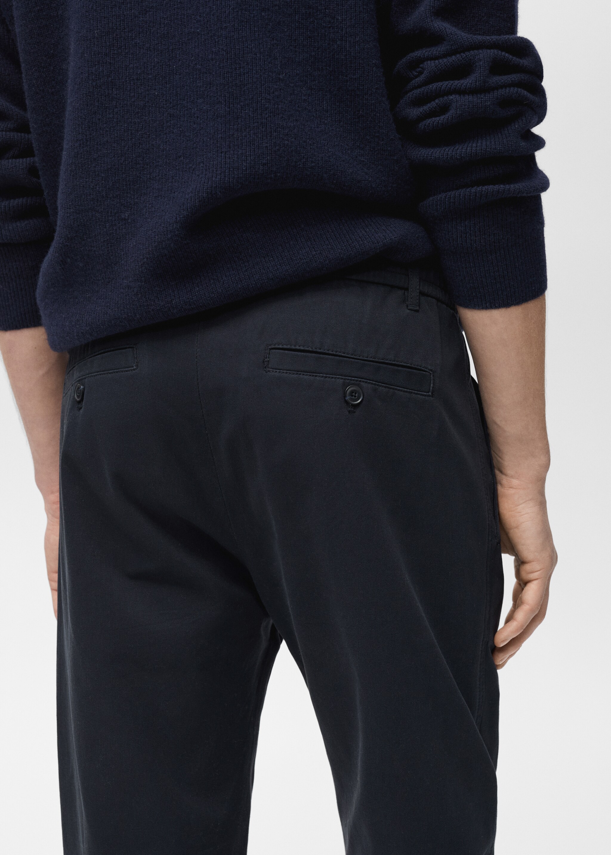 Regular fit cotton drawstring trousers - Details of the article 2, Dark Navy. Ref: 87060575-00.