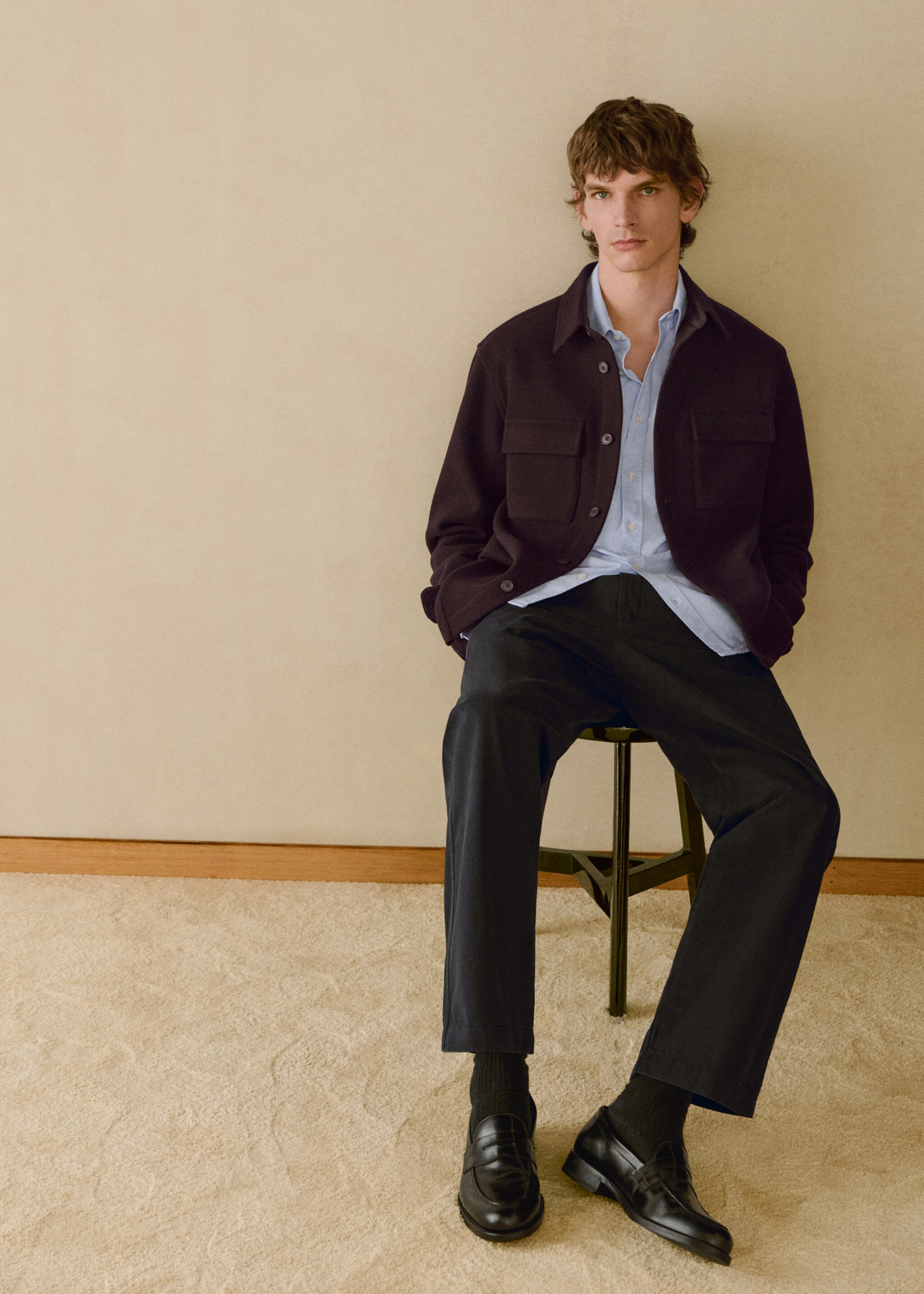 Regular fit cotton drawstring trousers - Details of the article 5, Dark Navy. Ref: 87060575-00.