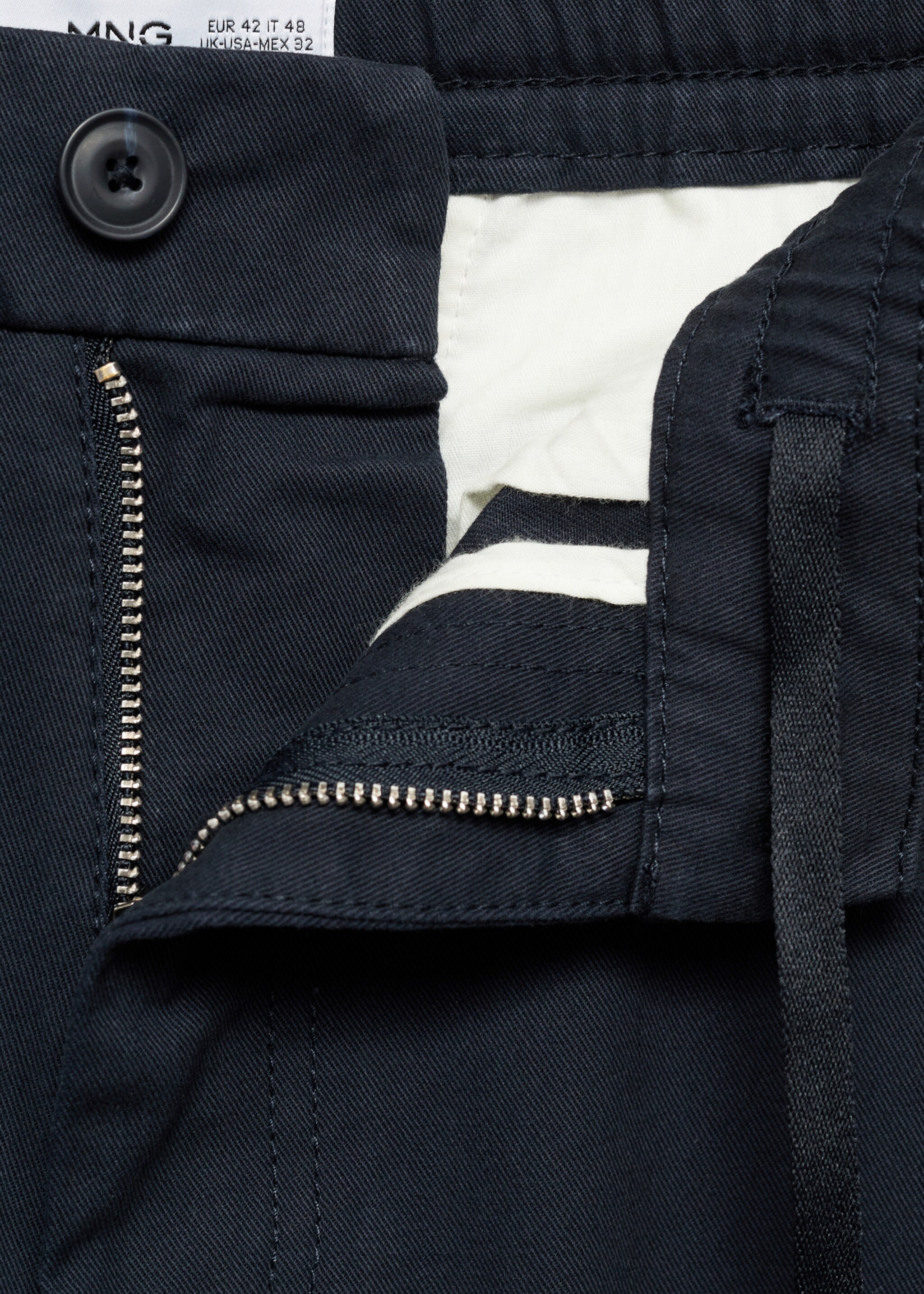 Regular fit cotton drawstring trousers - Details of the article 8, Dark Navy. Ref: 87060575-00.