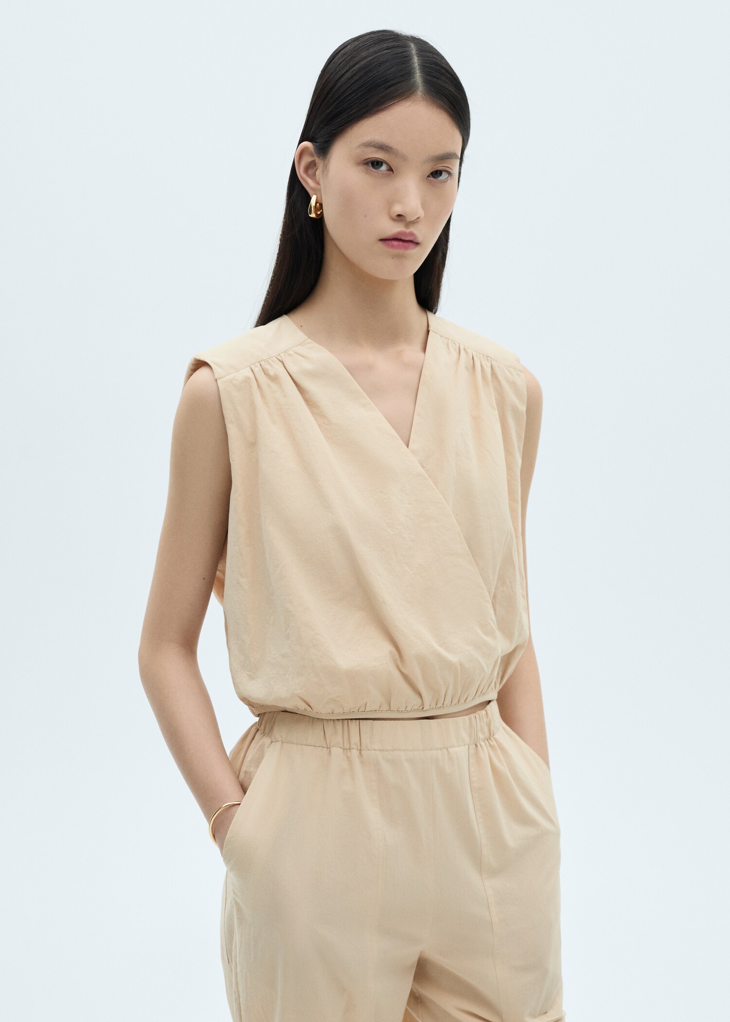 Blouse coton détails froncés - Plan moyen