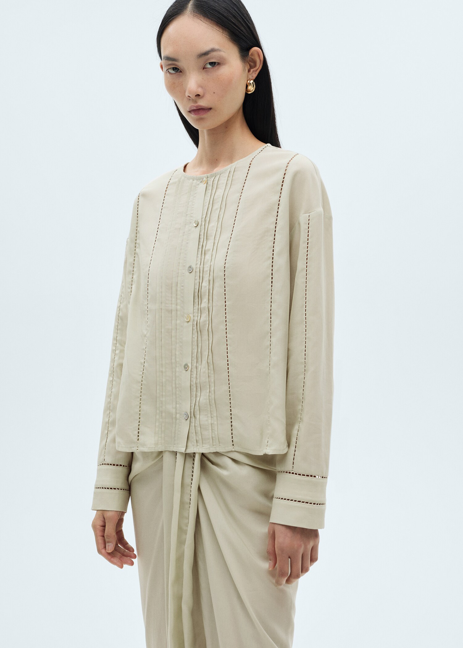 Lyocell blouse with openwork details - Medium plane