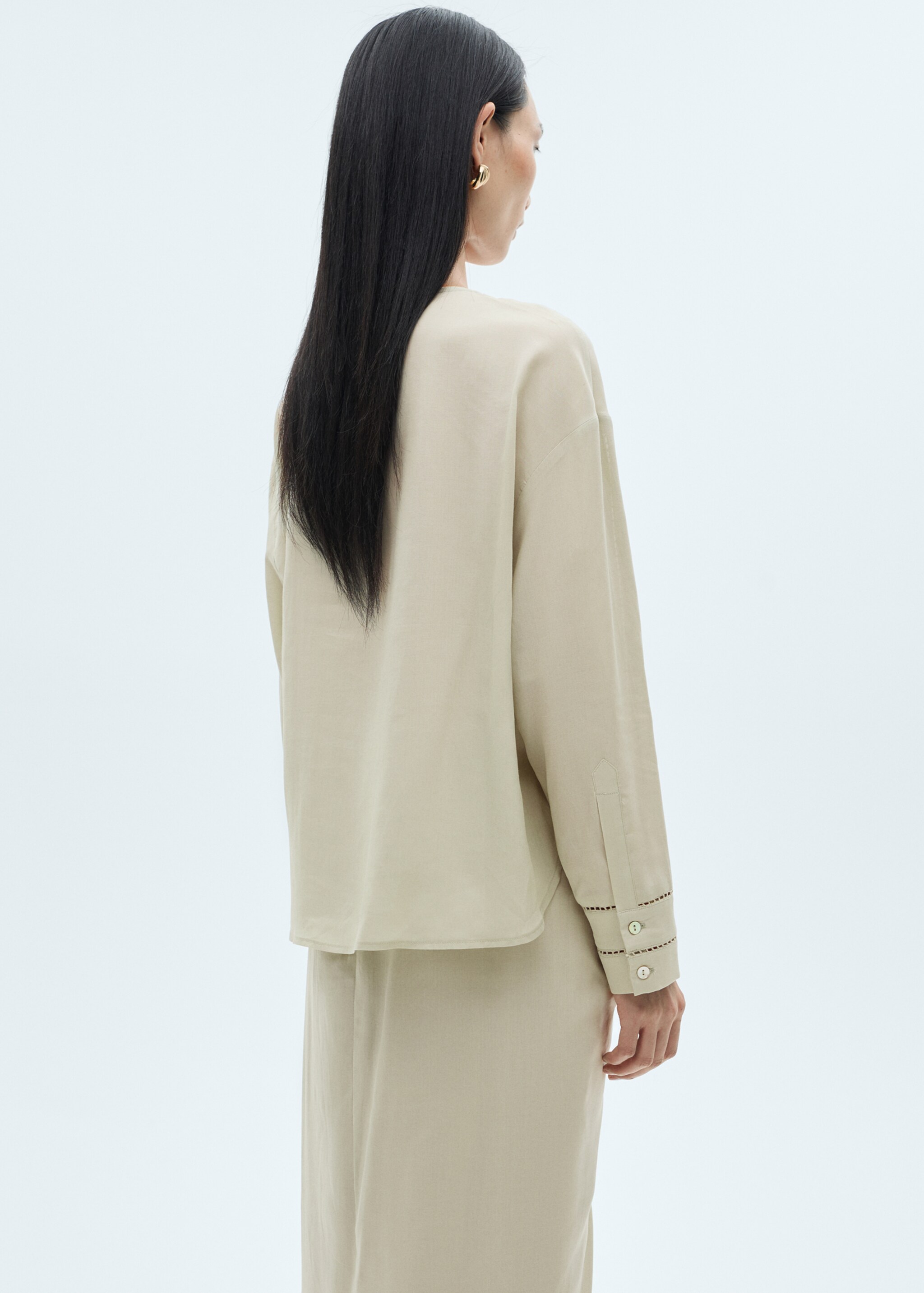 Lyocell blouse with openwork details - Reverse of the article, Aqua Green. Ref: 87060596-00.