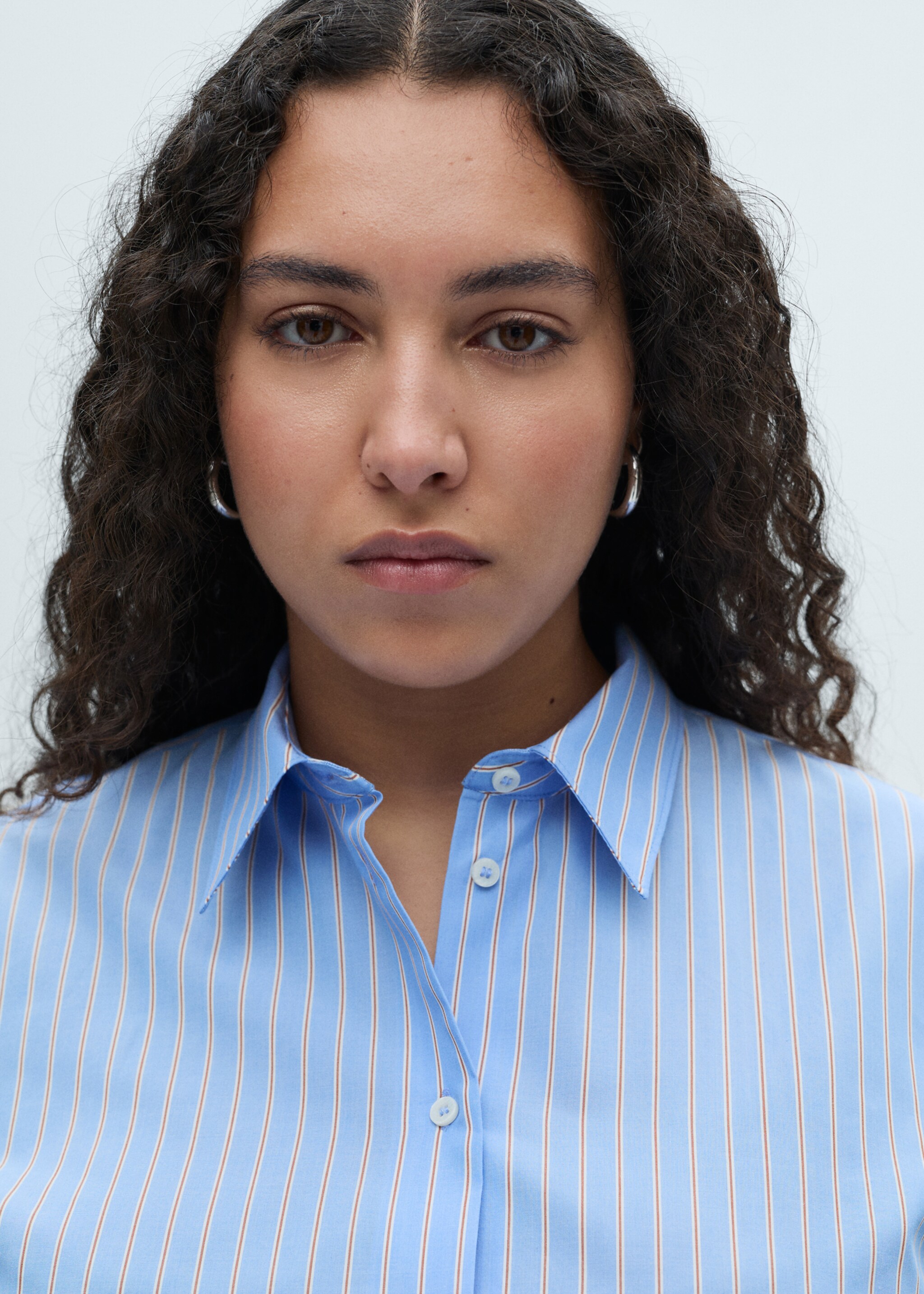 Regular cotton lyocell-blend shirt - Details of the article 4, Blue. Ref: 87060599-00.