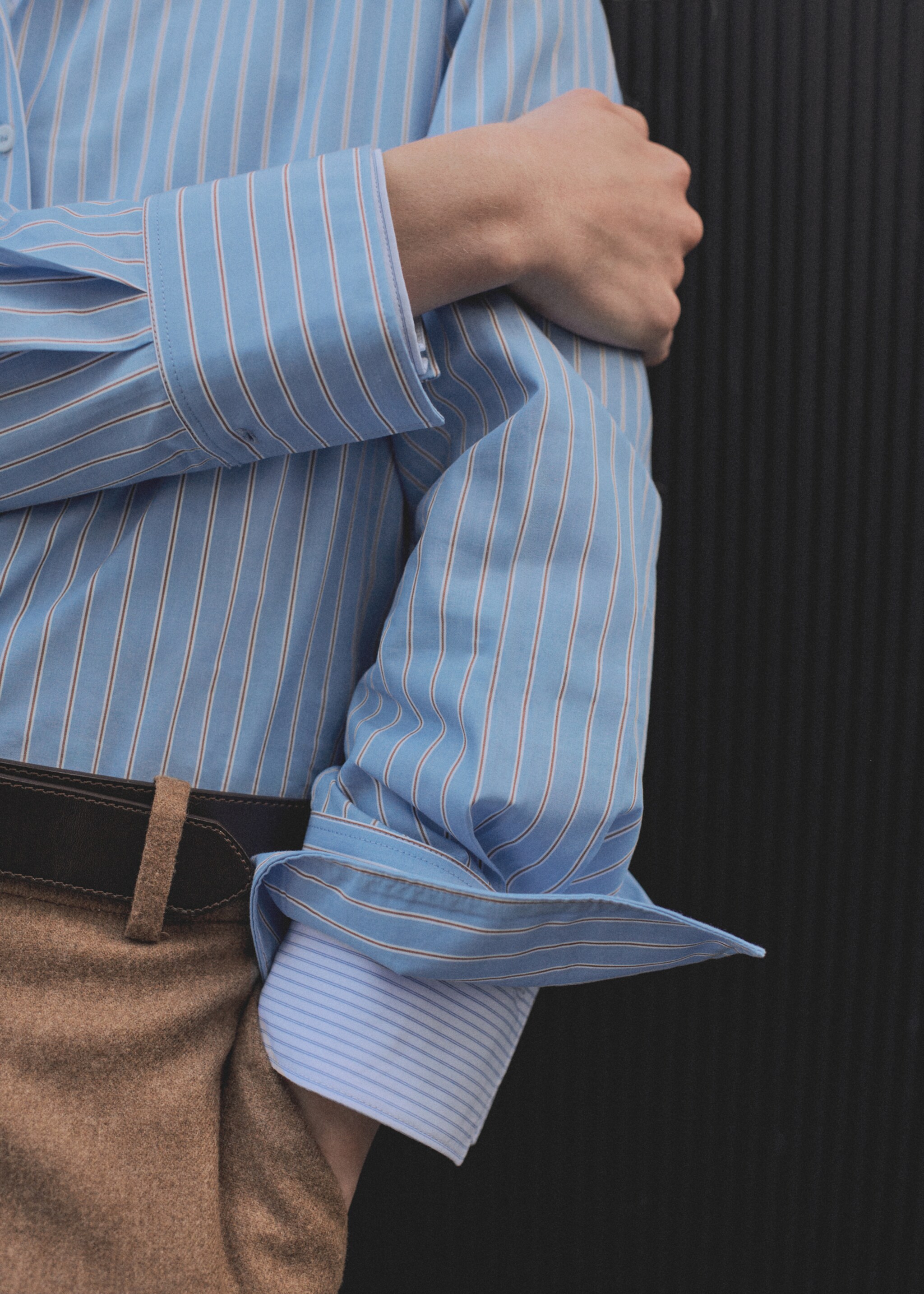 Regular cotton lyocell-blend shirt - Details of the article 6, Blue. Ref: 87060599-00.