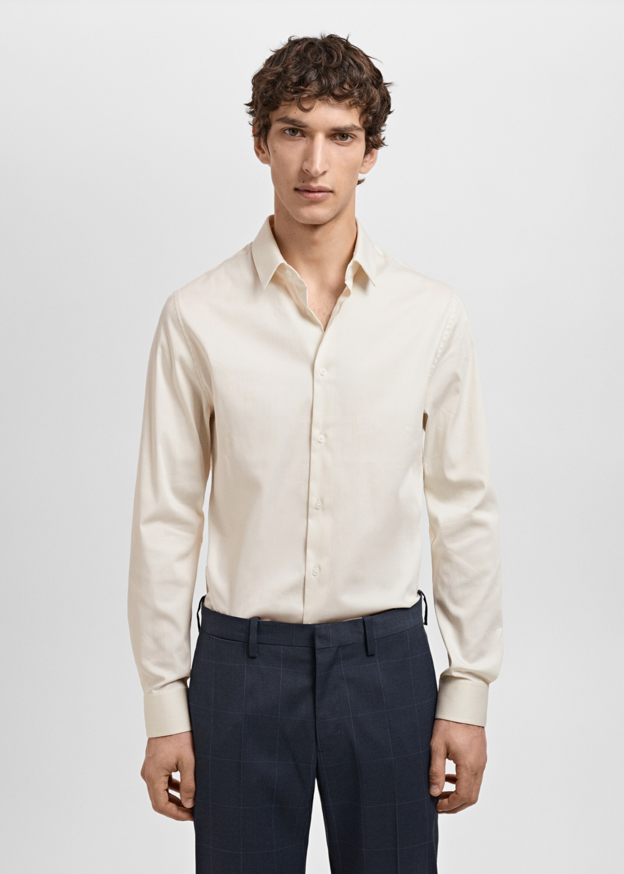 Camisa traje super slim fit algodón stretch - Plano medio, Crudo. Ref: 87060605-00.