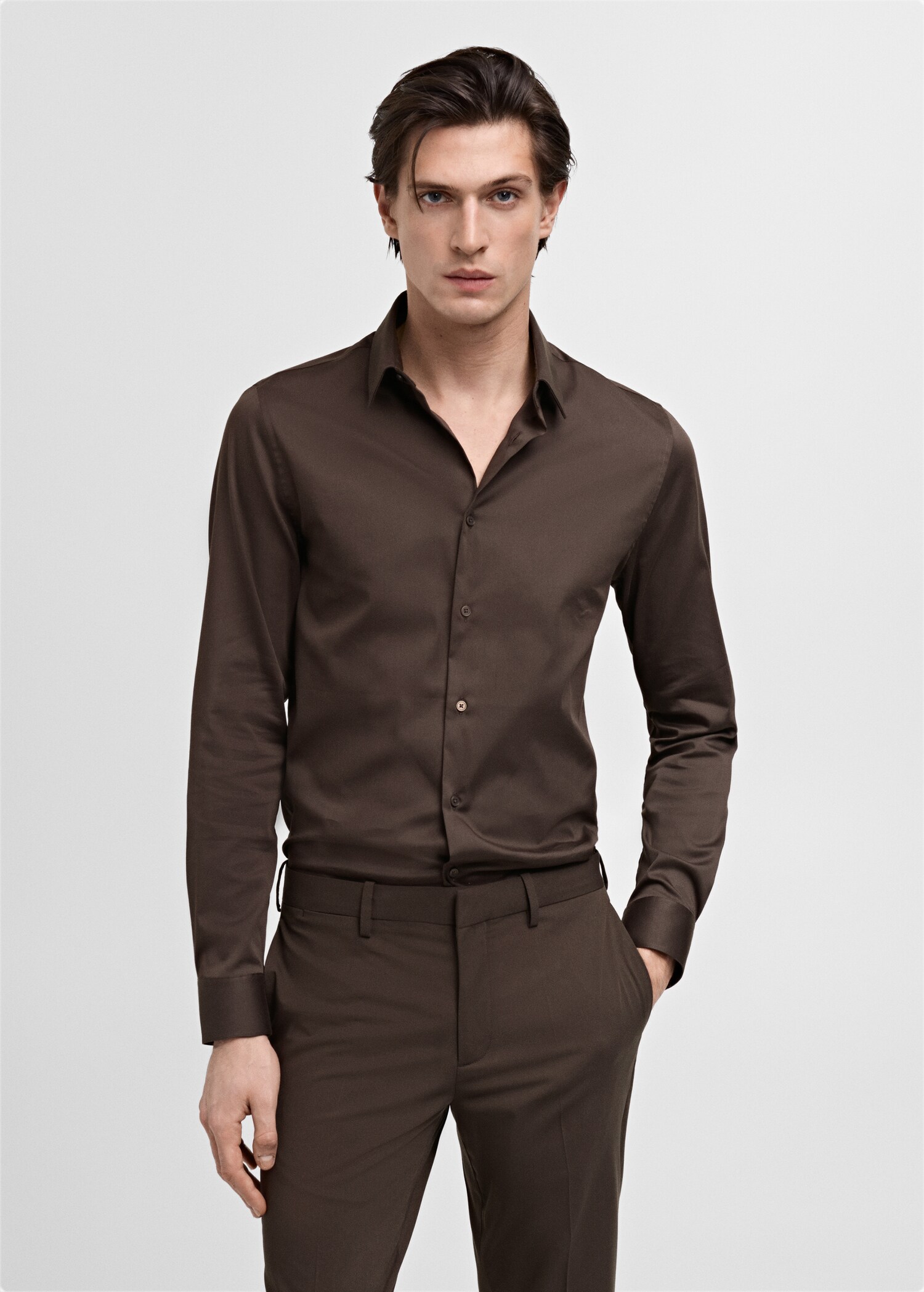 Camisa traje super slim fit algodón stretch - Plano medio