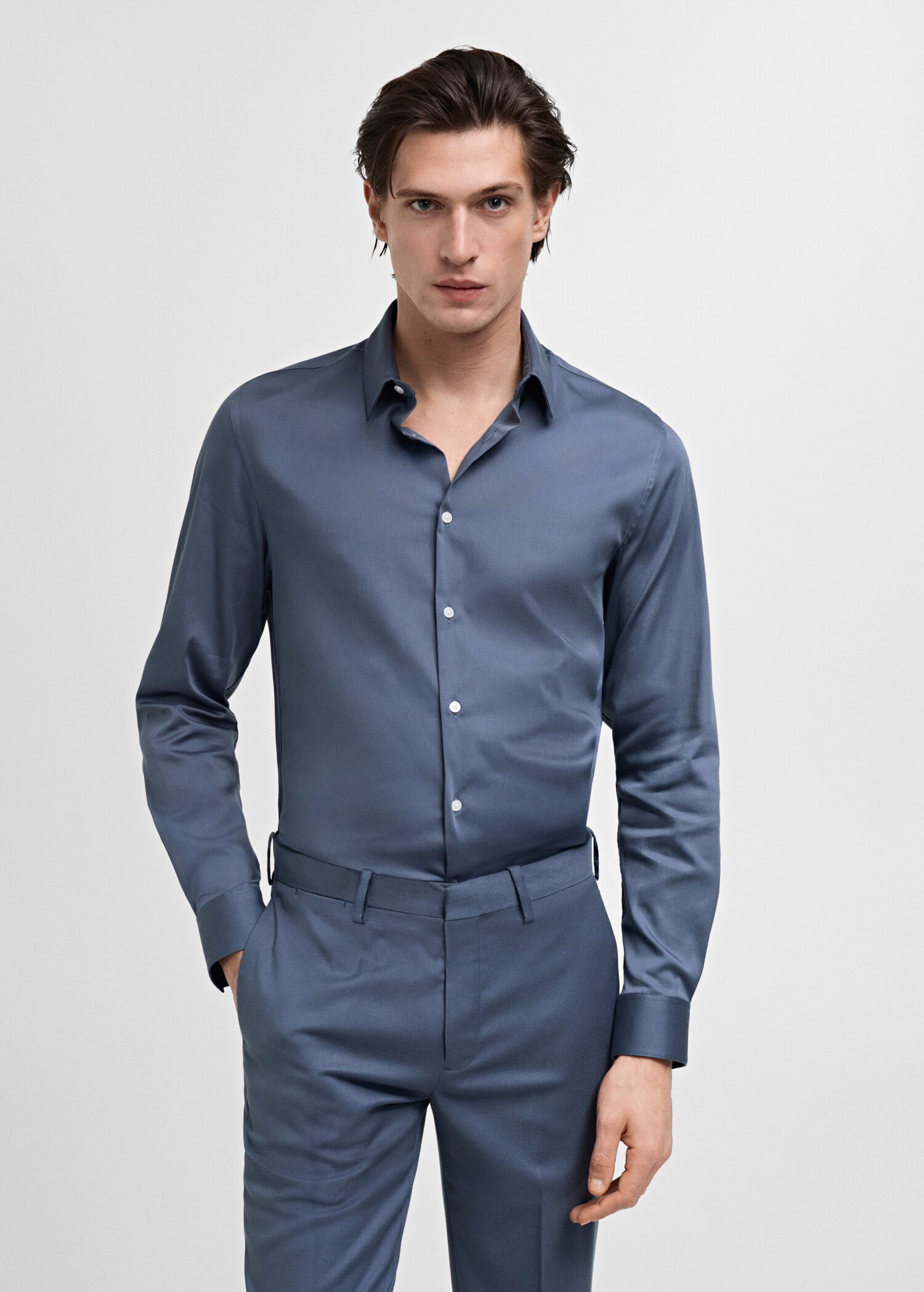 Camisa traje super slim fit algodón stretch - Plano medio
