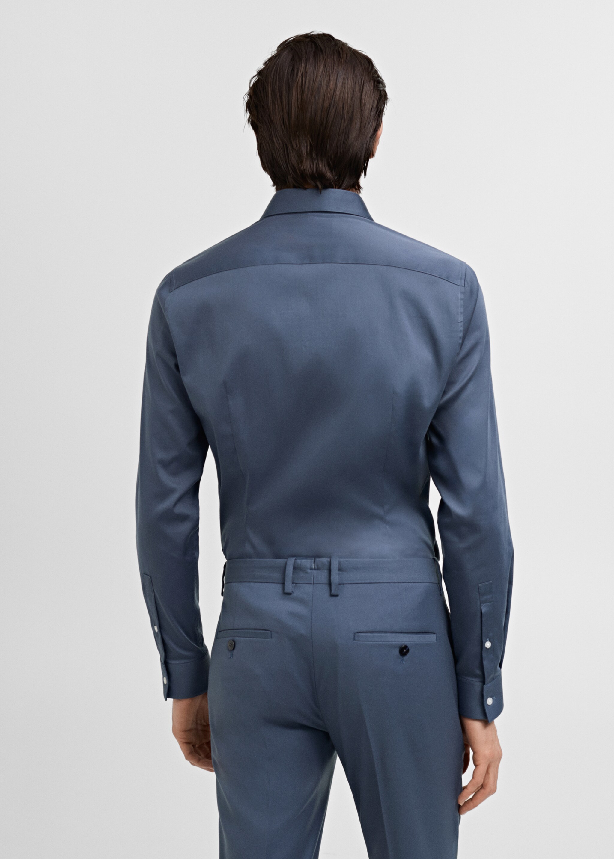 Camisa traje super slim fit algodón stretch - Reverso del artículo, Azul petróleo. Ref: 87060605-00.