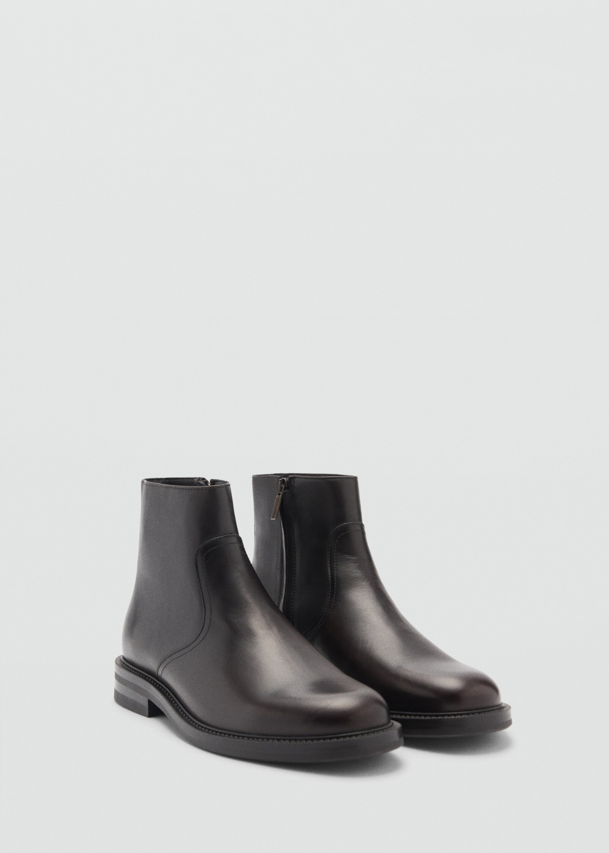 Zipped leather ankle boots - Medium plane, Brown. Ref: 87060610-00.