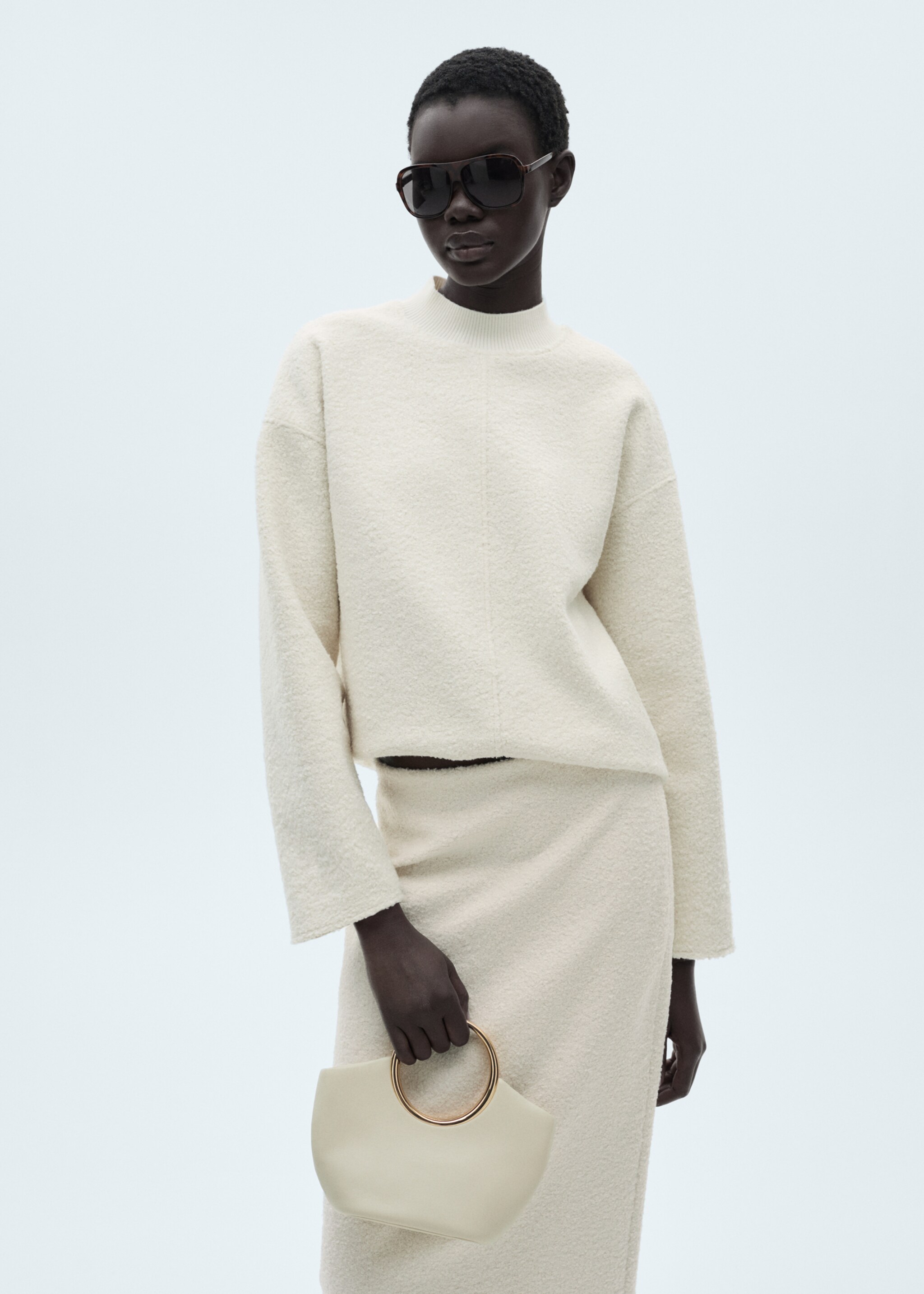 Perkins-neck bouclé sweatshirt - Medium plane, Ecru. Ref: 87060612-00.