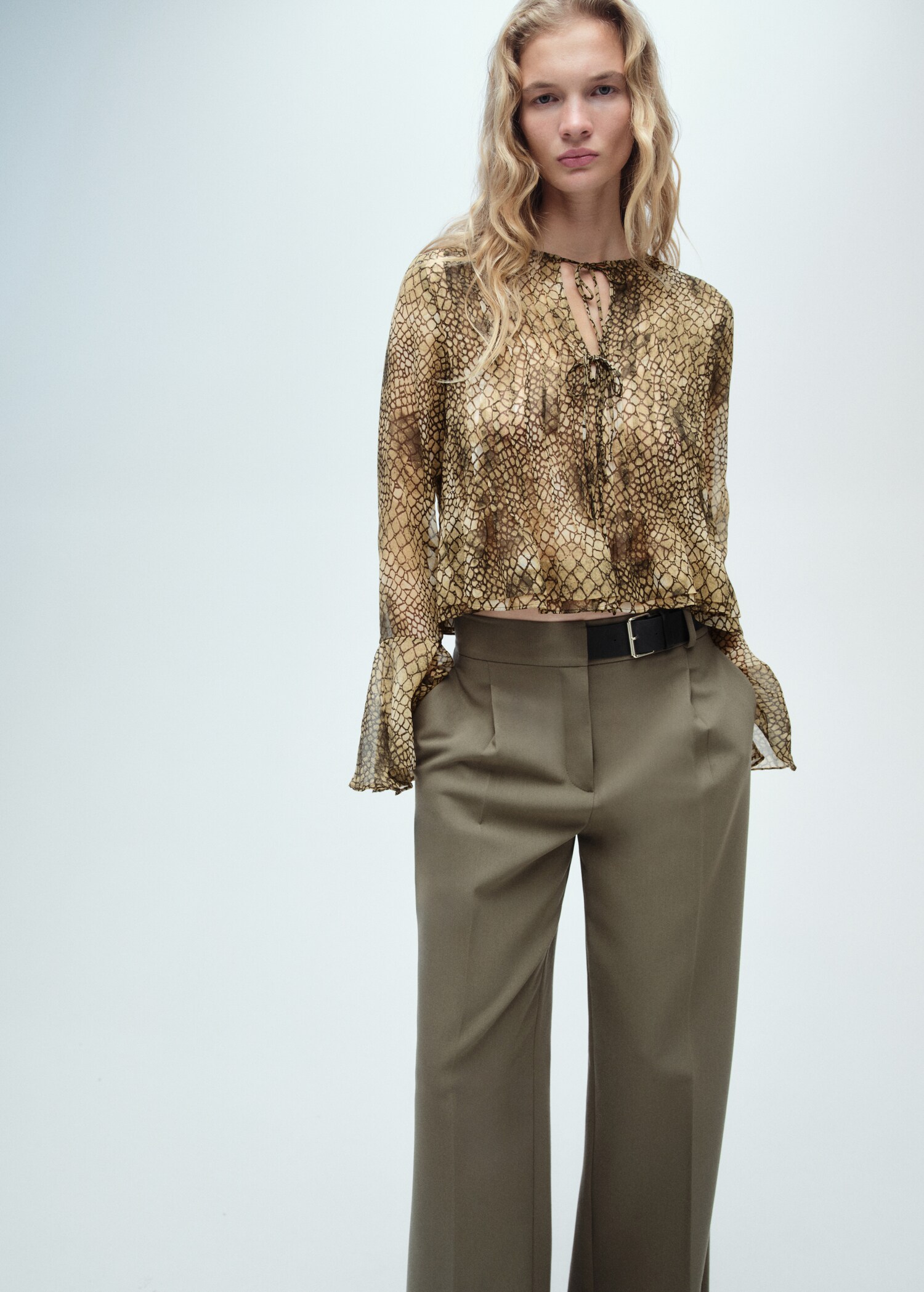 Puffed-sleeve printed shirt - Medium plane