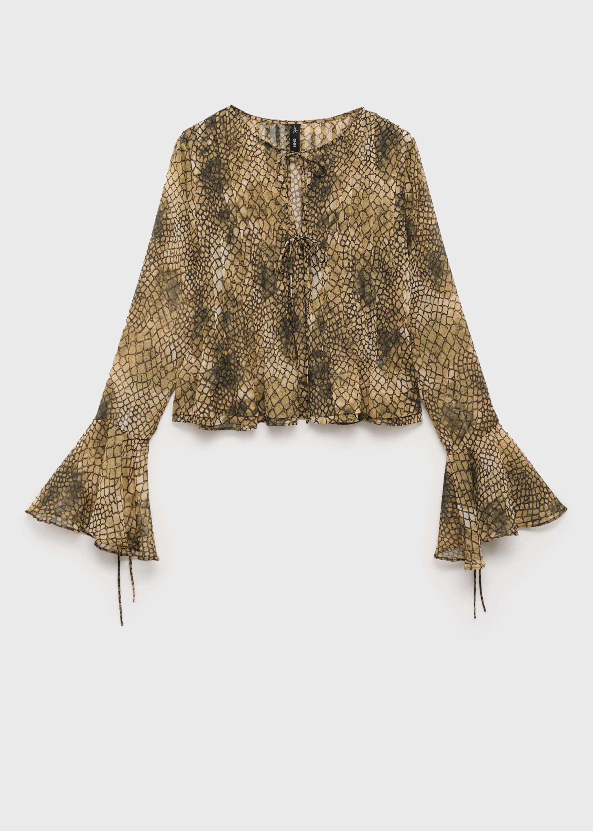 Puffed-sleeve printed shirt - Article without model, Brown. Ref: 87060615-00.