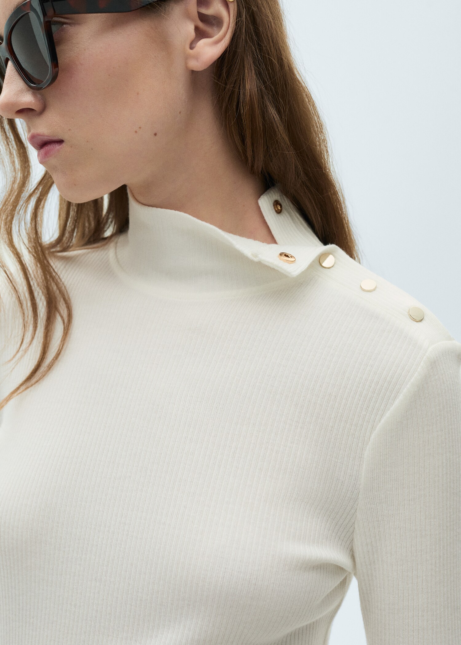 Ribbed knit button-down T-shirt - Details of the article 1
