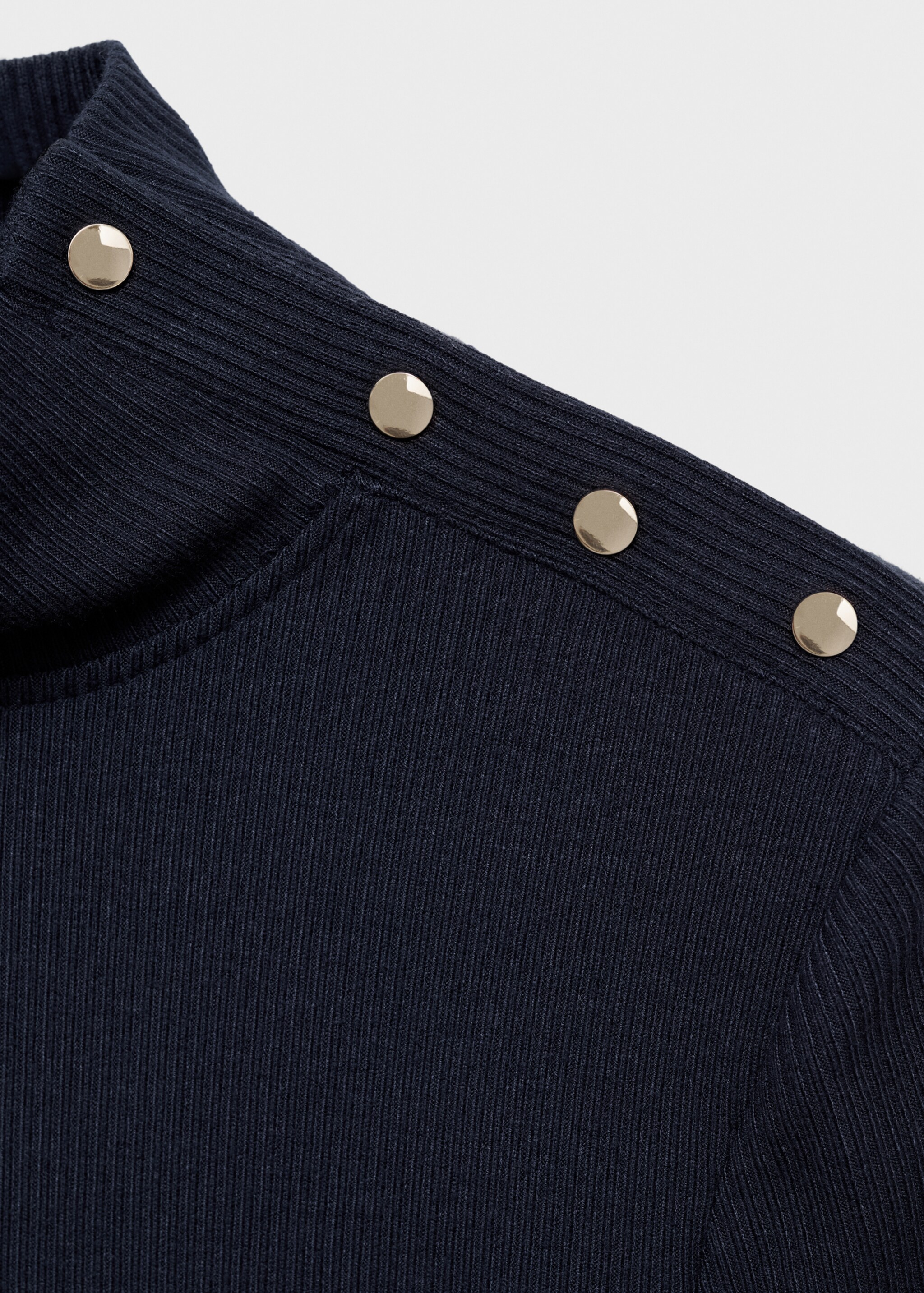 Ribbed knit button-down T-shirt - Details of the article 8, Dark Navy. Ref: 87060622-00.