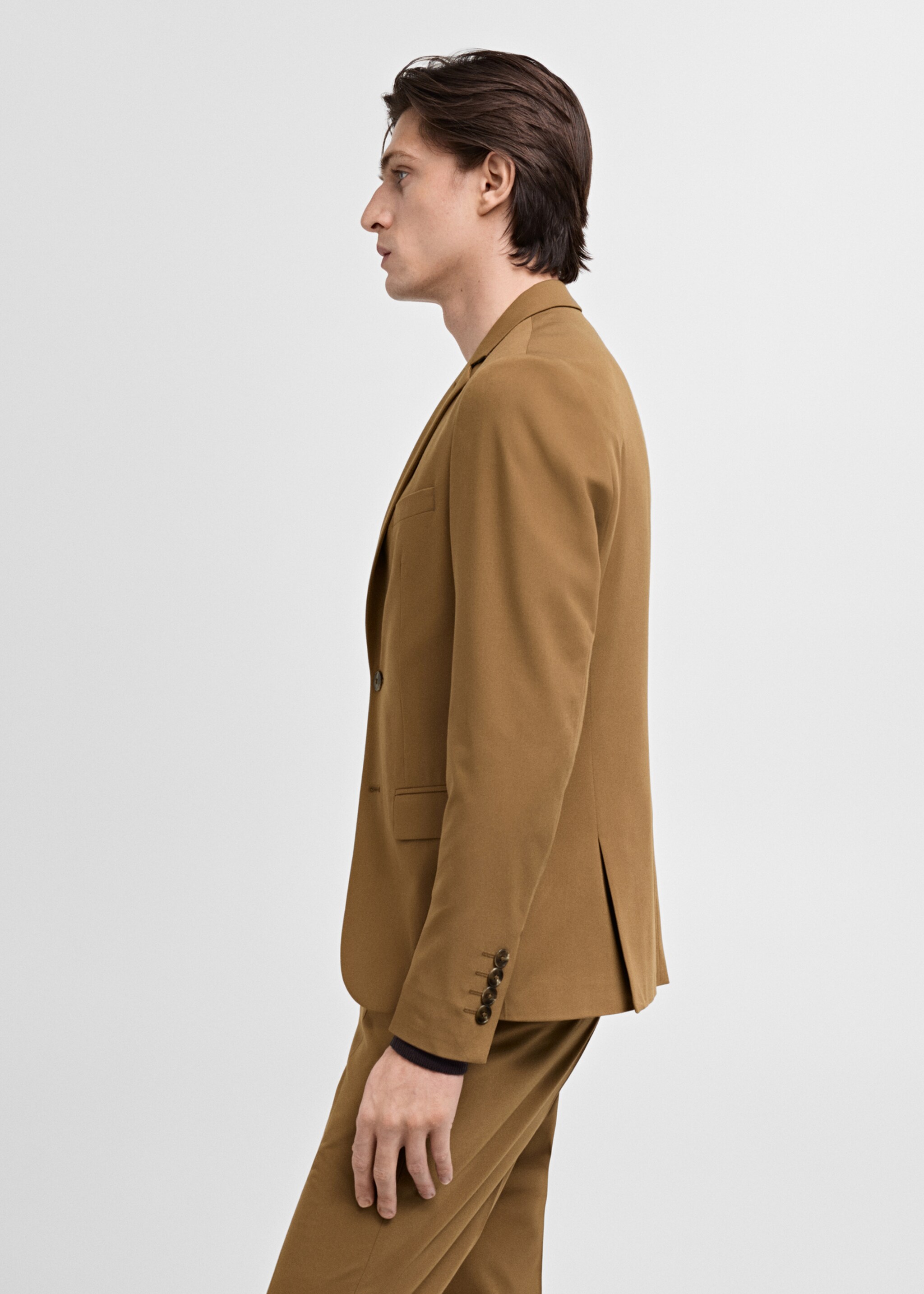 Super slim-fit suit jacket in stretch fabric - Details of the article 2, Ochre. Ref: 87060623-00.